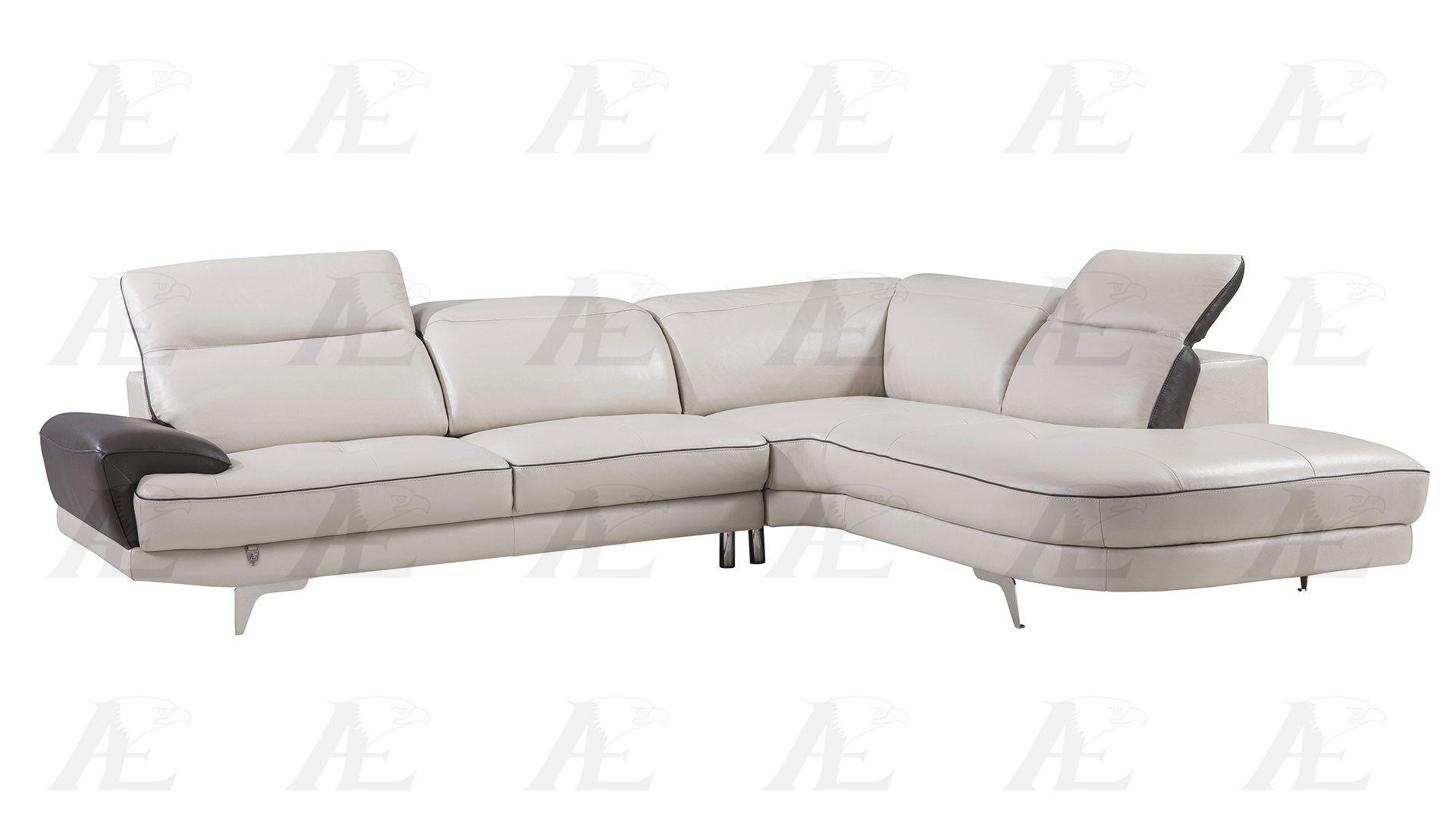 

    
American Eagle Furniture EK-L043-LG.TPE Light Gray Sectional Sofa Chaise Right Hand Chase Italian Leather Modern 2Pcs
