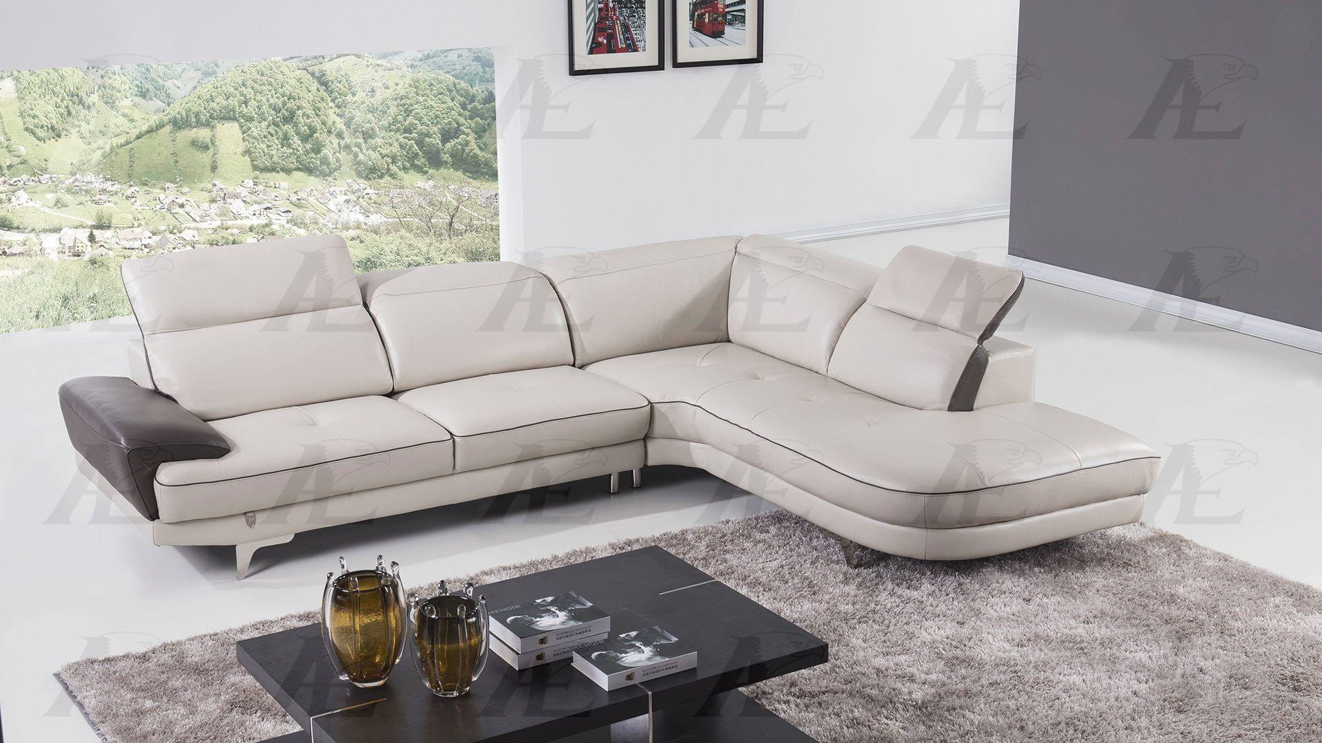 

    
American Eagle Furniture EK-L043-LG.TPE Light Gray Sectional Sofa Chaise Right Hand Chase Italian Leather Modern 2Pcs
