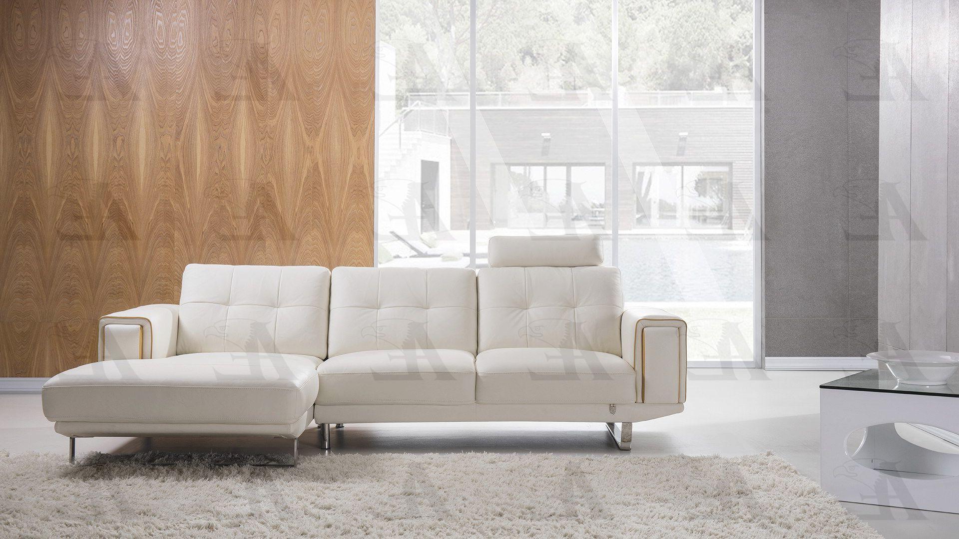 

    
American Eagle Furniture EK-L051-W.YO White Sectional Sofa Chaise Left Hand Chase Italian Leather Modern 2Pcs

