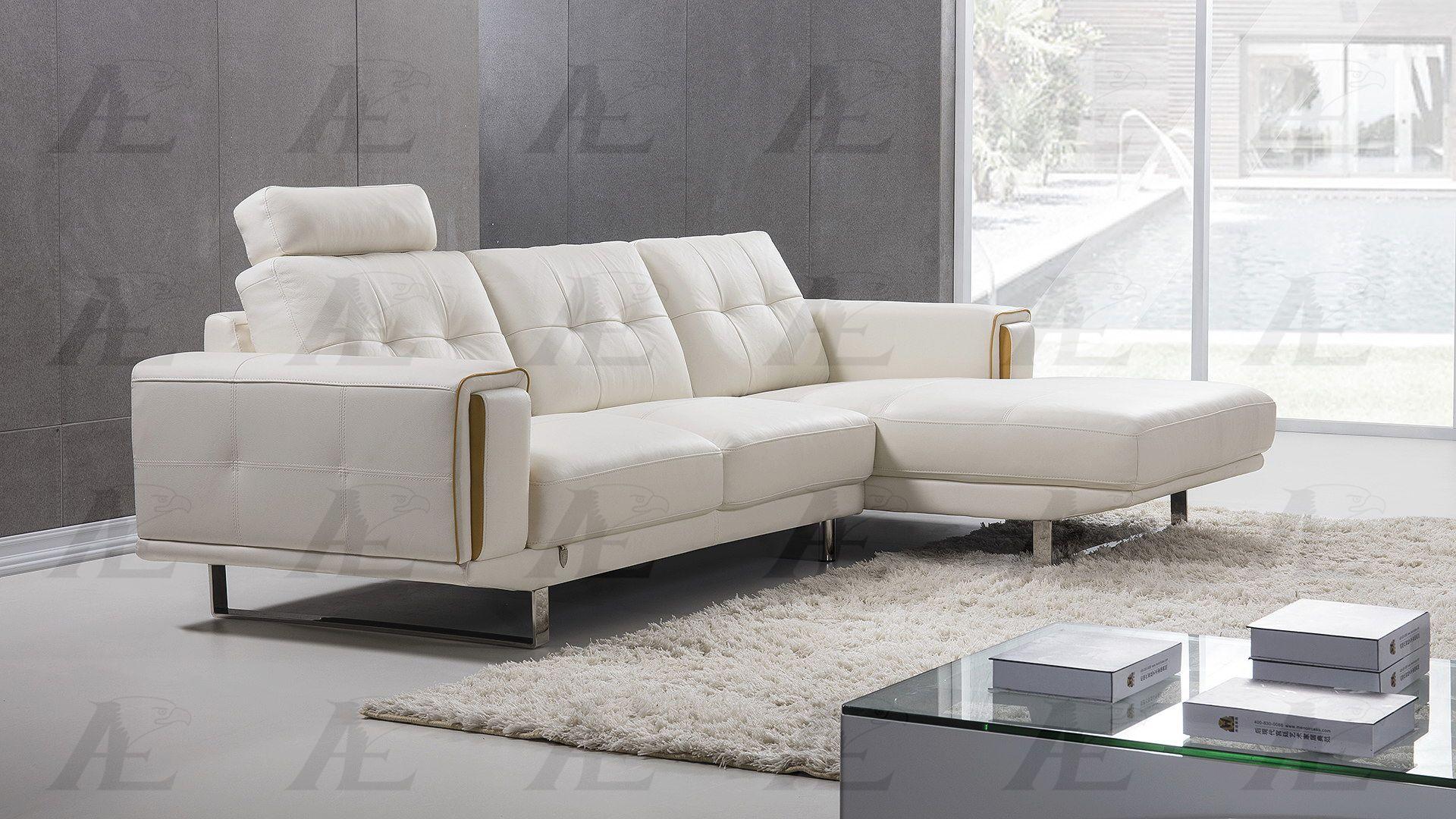 

    
American Eagle Furniture EK-L051-W.YO White Sectional Sofa Chaise Right Hand Chase Italian Leather Modern 2Pcs
