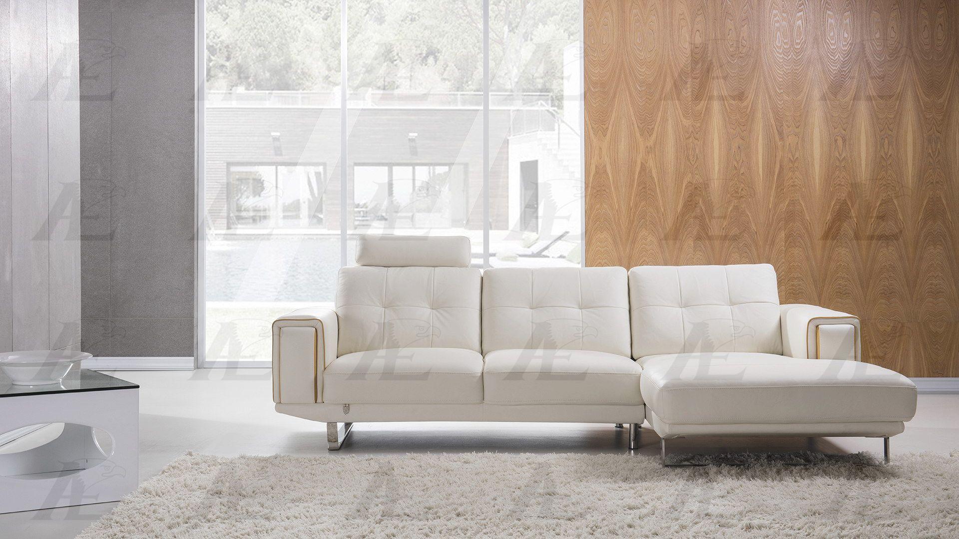 

    
American Eagle Furniture EK-L051-W.YO White Sectional Sofa Chaise Right Hand Chase Italian Leather Modern 2Pcs
