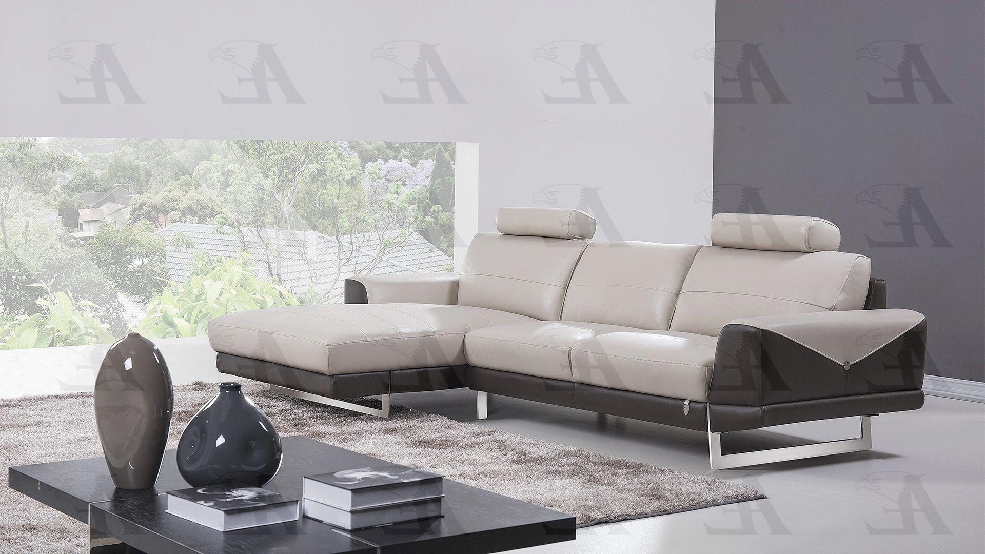 

    
American Eagle Furniture EK-L062-LG.TPE Gray Taupe Sectional Sofa Chaise Left Hand Chase Italian Leather Modern 2Pcs
