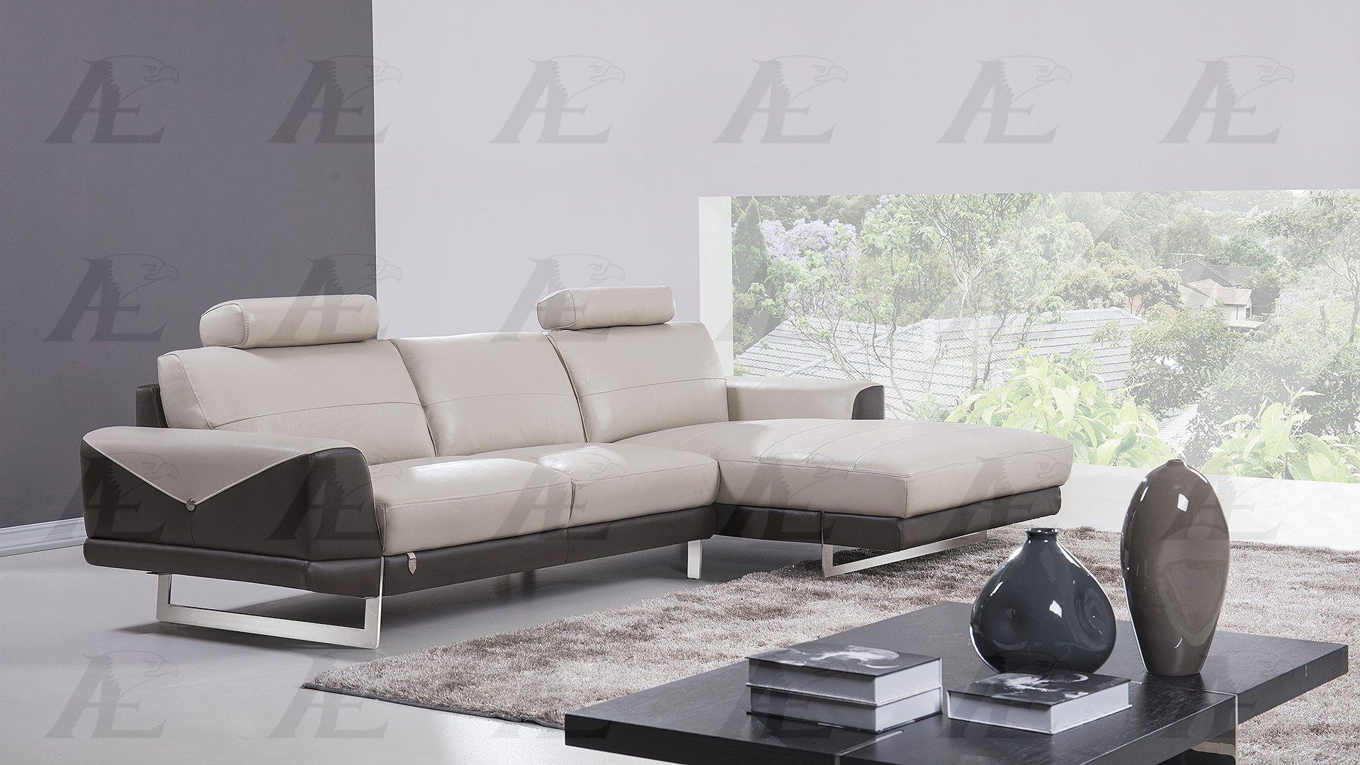 Modern Sectional Sofa EK-L062-LG.TPE EK-L062-LG.TPE Set-2 RHC in Gray, Taupe Italian Leather