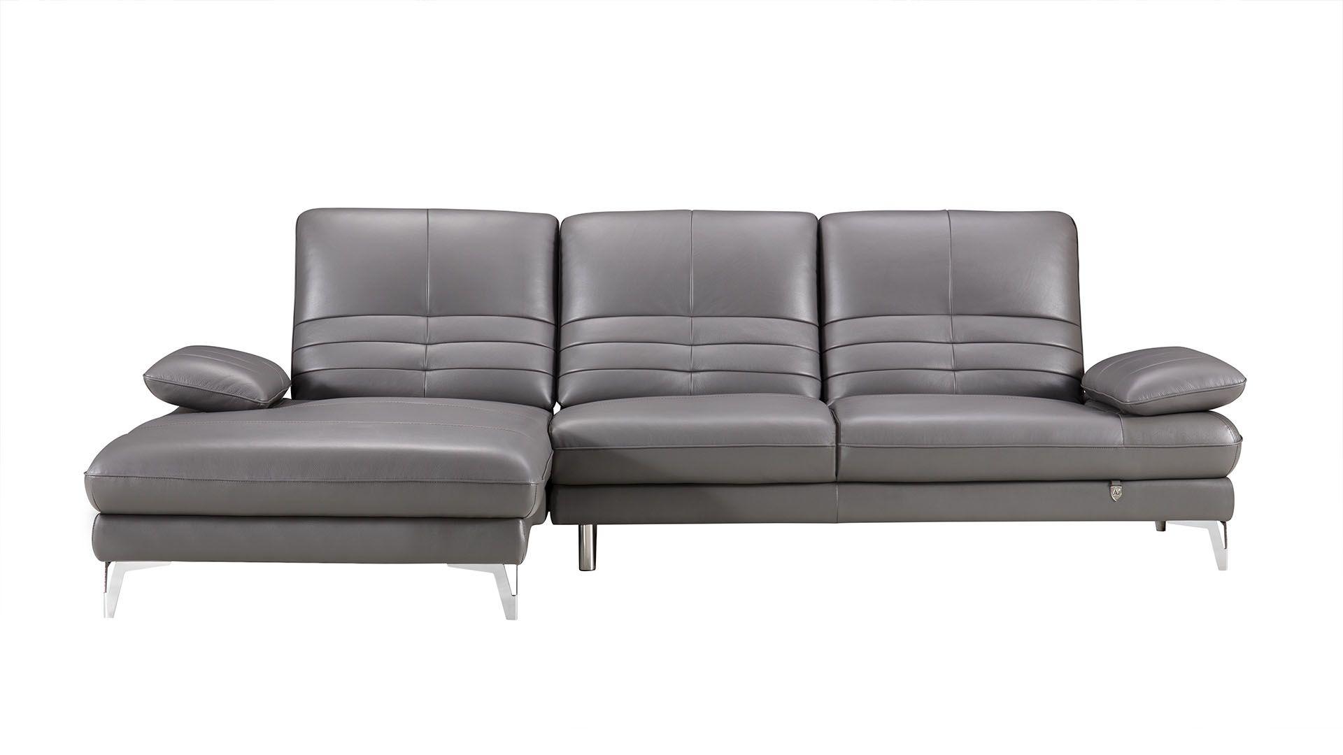 Contemporary, Modern Sectional Sofa EK-L070R-GR EK-L070R-GR in Gray Italian Leather