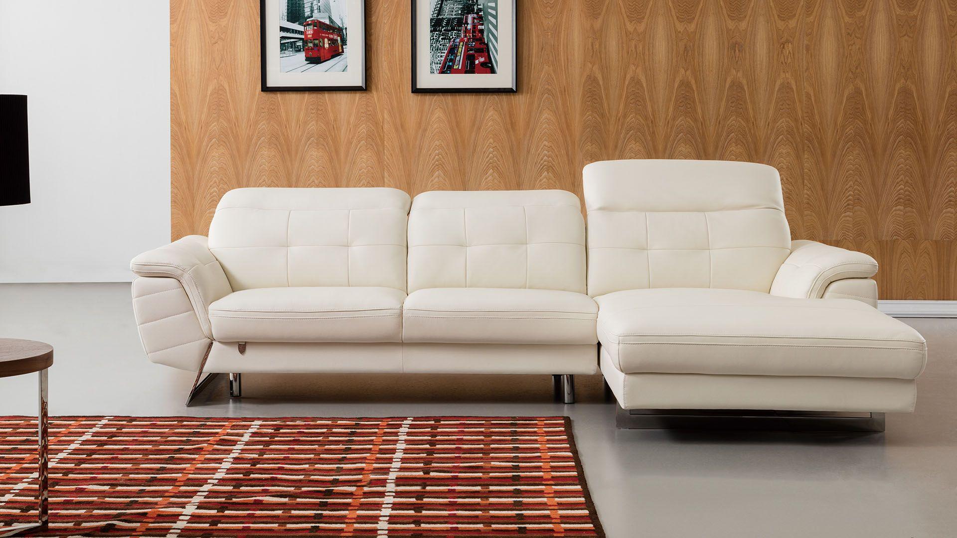 Contemporary, Modern Sectional Sofa EK-L085-W EK-L085R-W in White Italian Leather