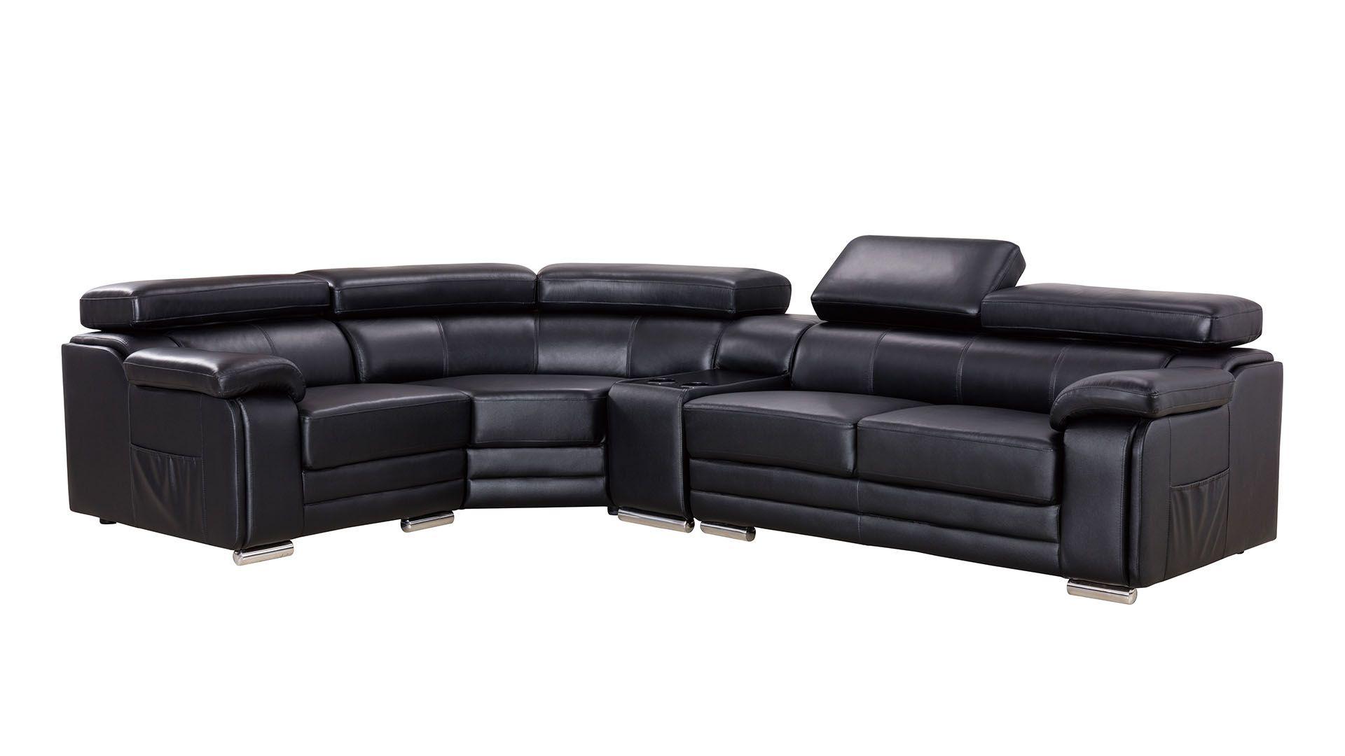 Modern Sectional Sofa EK-L516-BK EK-L516R-BK in Black Genuine Leather
