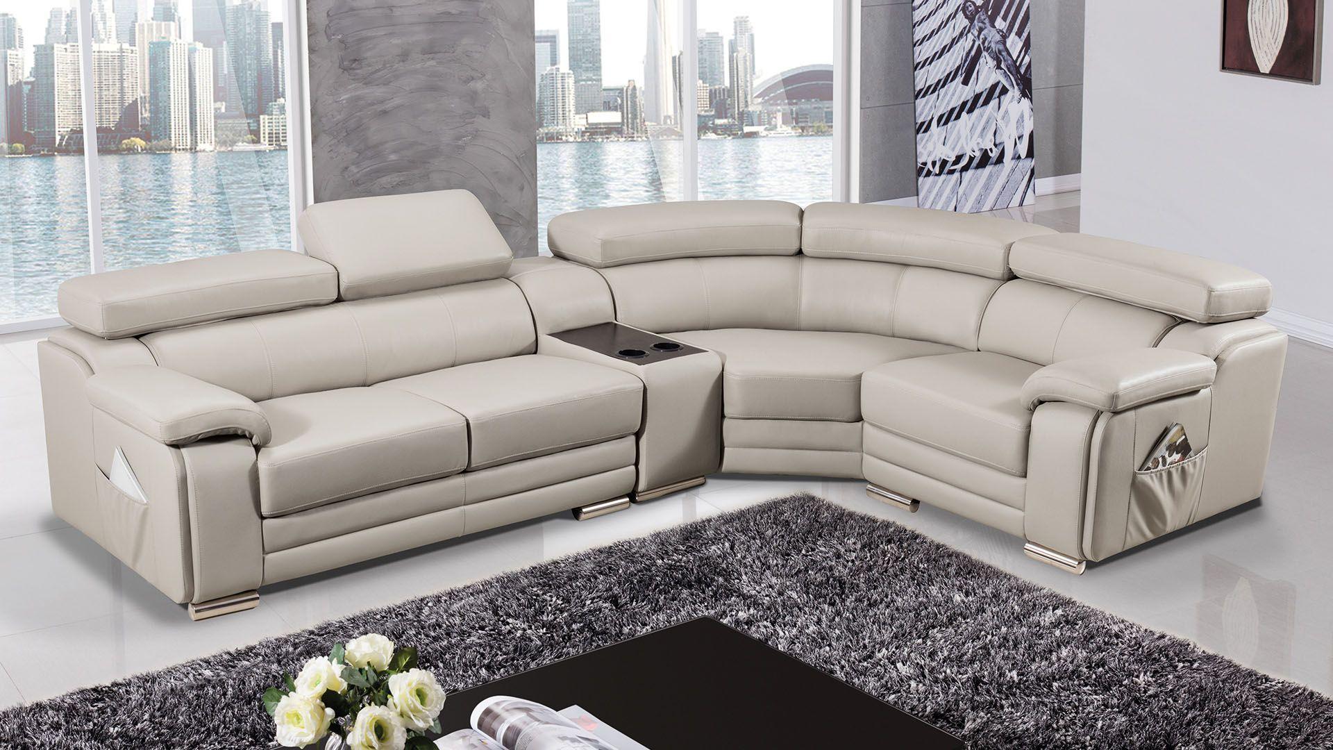 Modern Sectional Sofa EK-L516-LG EK-L516L-LG in Light Gray Genuine Leather