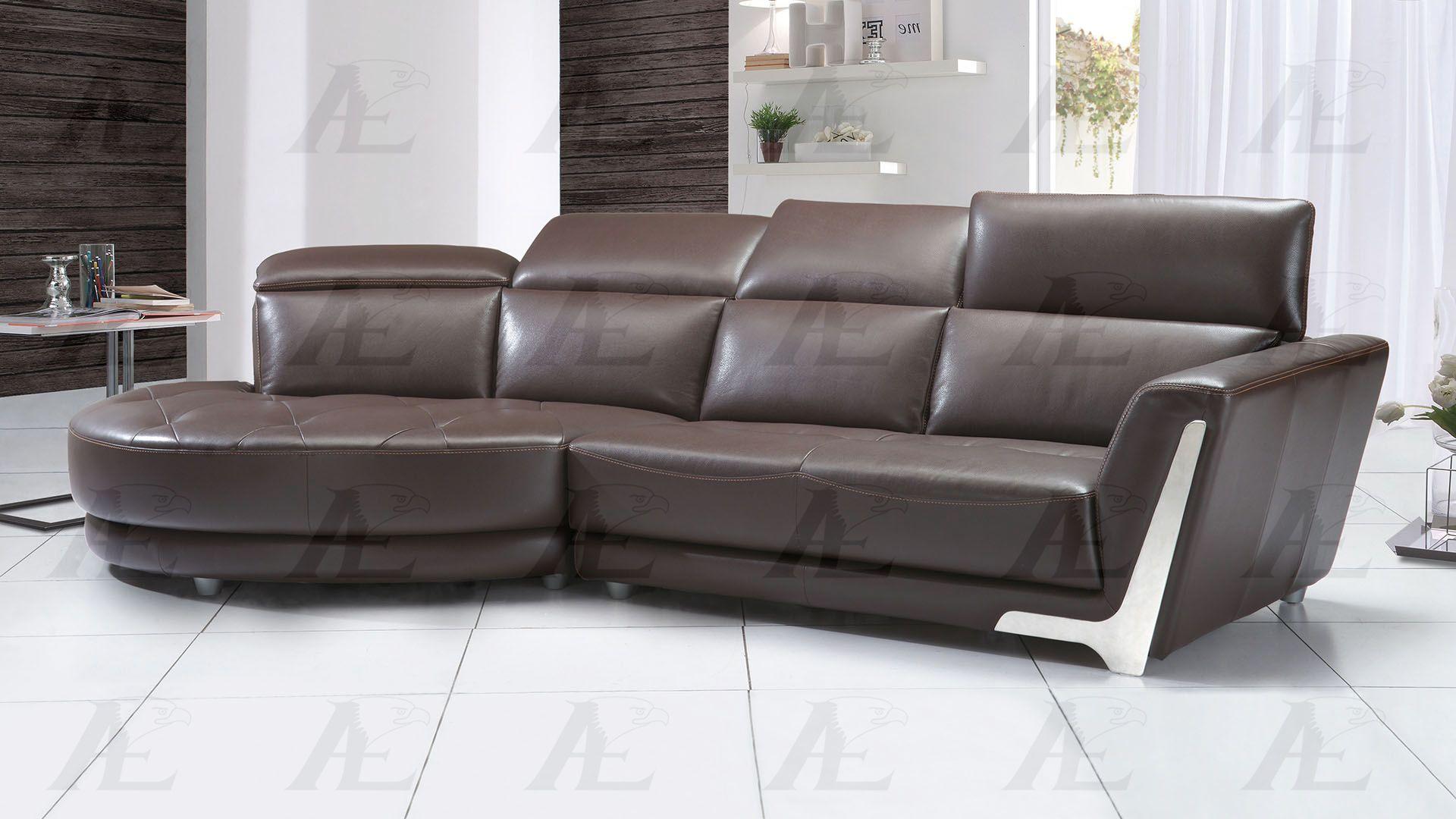 Modern Sectional Sofa EK-L696-DB EK-L696-DB Set-2 RHC in Dark Brown Italian Leather