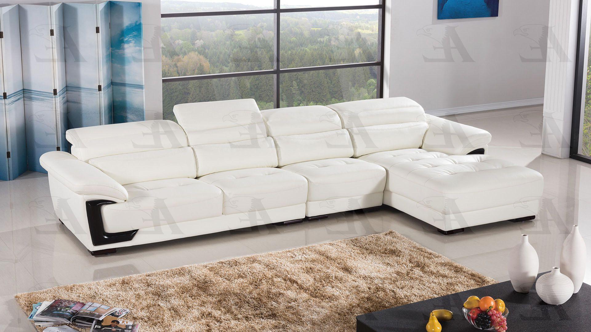 Modern Sectional Sofa EK-LB309-W EK-LB309-W Set-3 RHC in White Genuine Leather