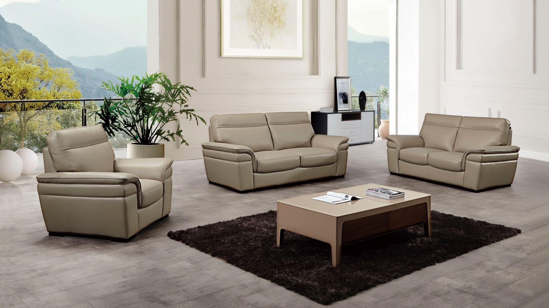 Contemporary, Modern Sofa Set EK020-TAN EK020-TAN Set-3 in Tan Italian Leather
