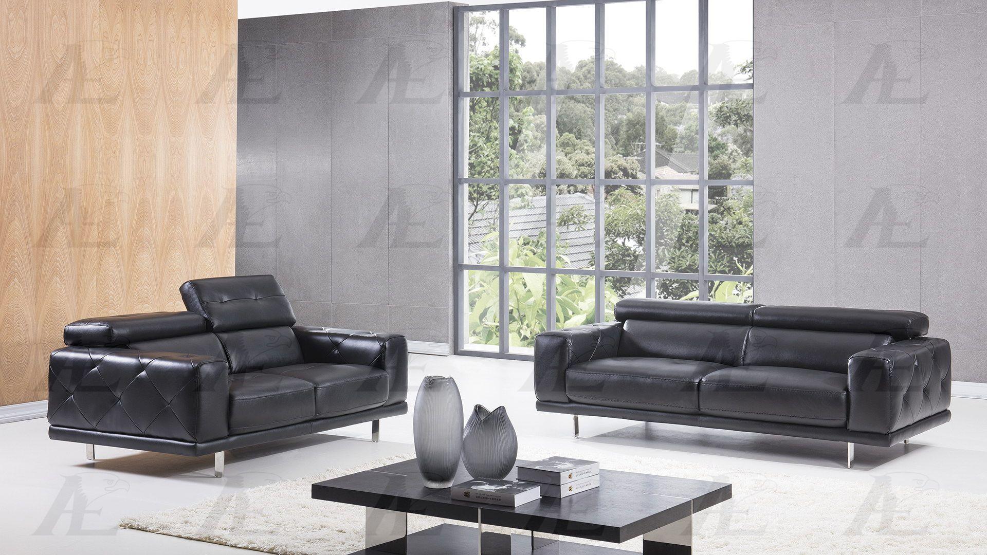 Modern Sofa and Loveseat Set EK039-BK EK039-BK Set-2 in Black Italian Leather