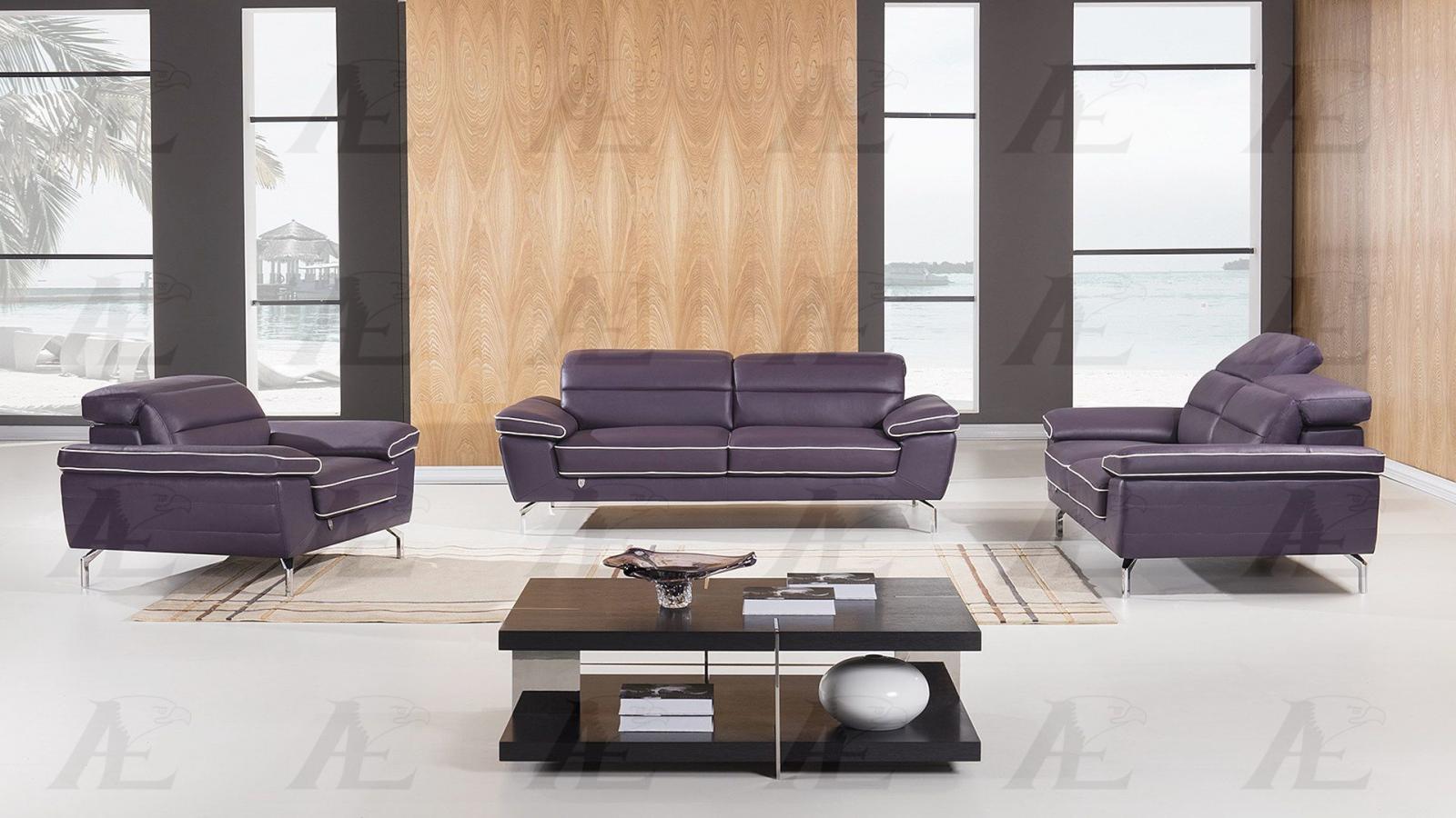 

    
American Eagle Furniture EK061-PUR.W Purple White Italian Full Leather Sofa Set 3Pcs
