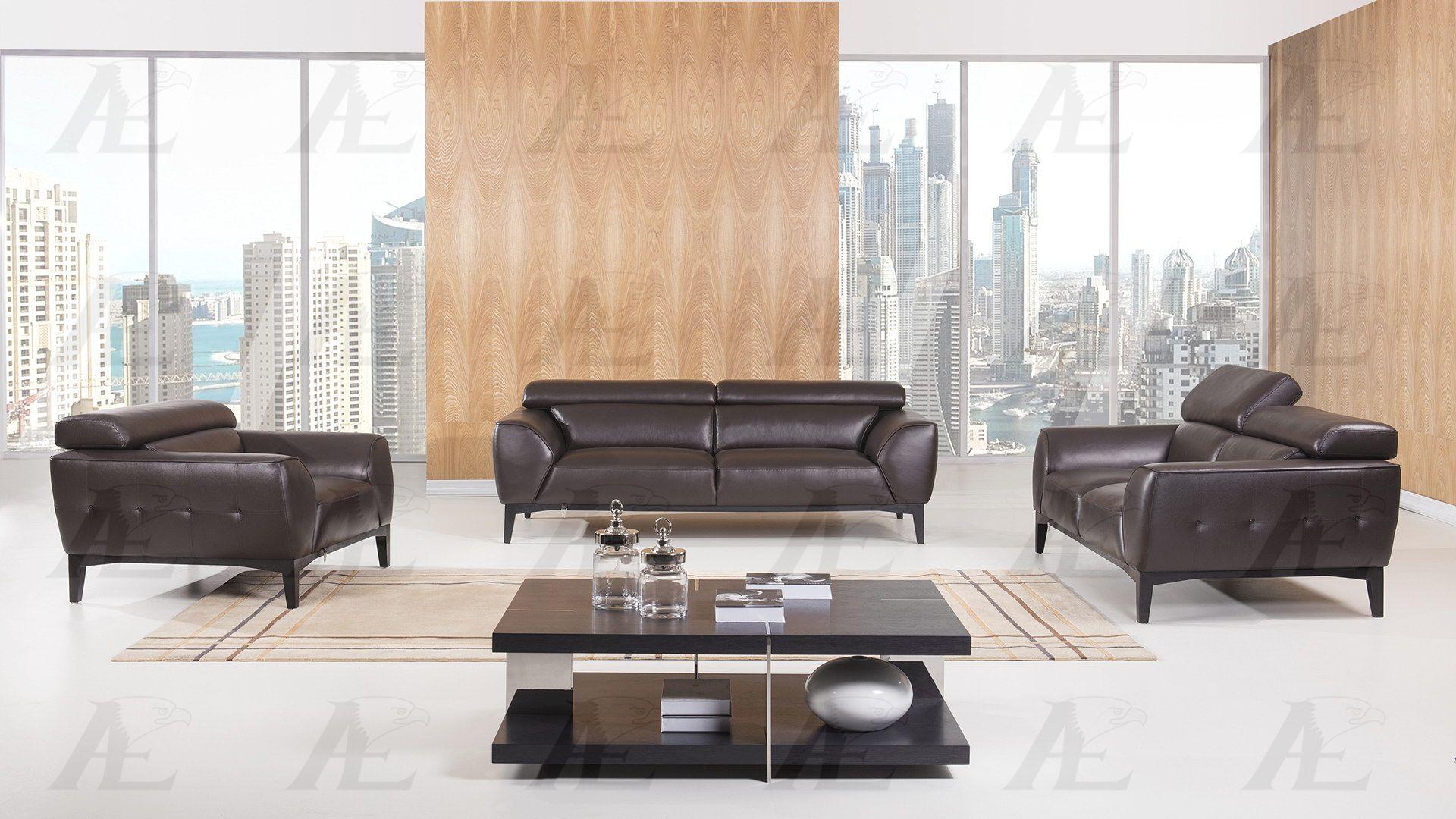 Modern Sofa Loveseat and Chair Set EK063-DB EK063-DB Set-3 in Dark Chocolate Italian Leather