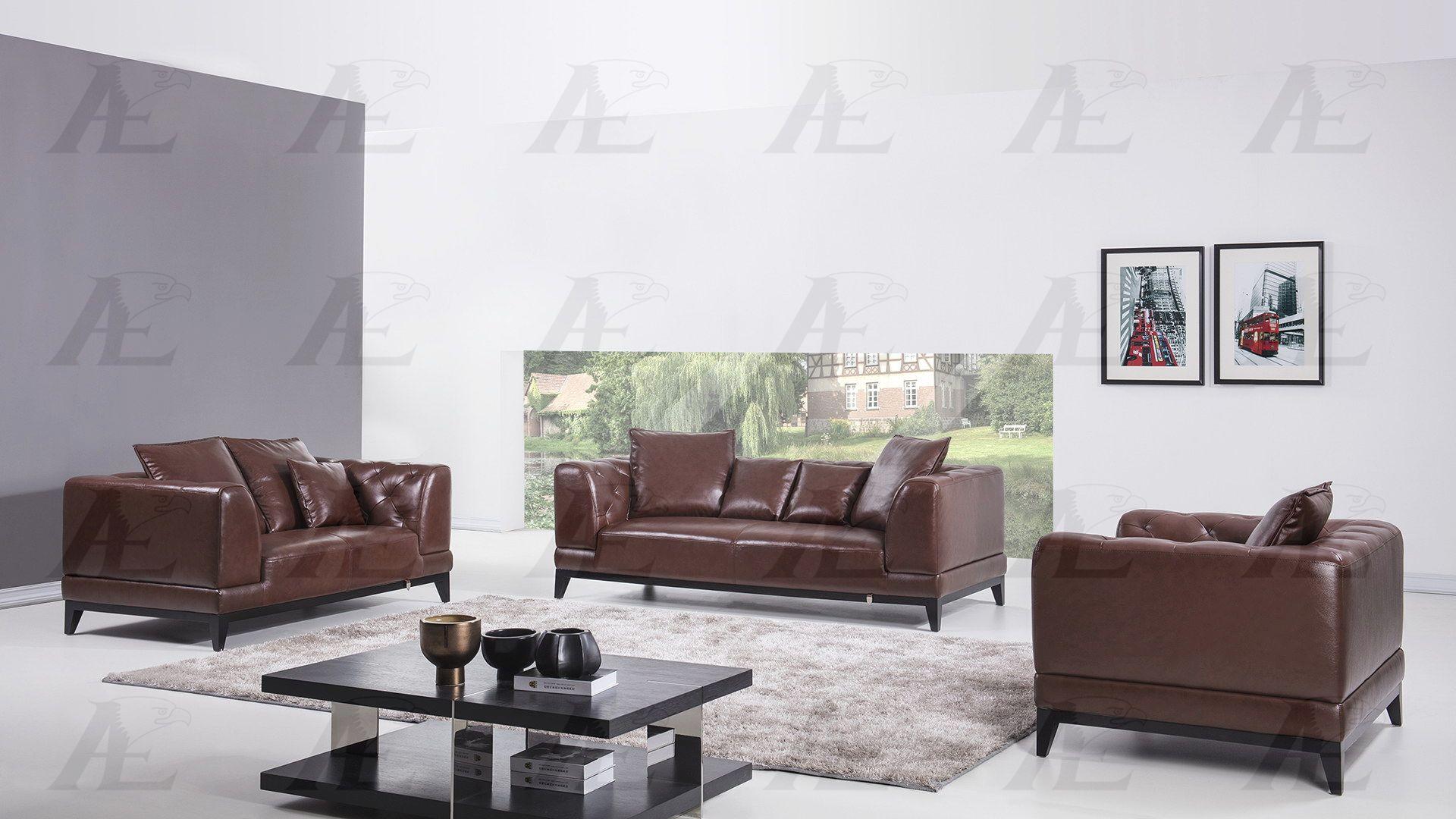 Modern Sofa Loveseat and Chair Set EK065-BR EK065-BR Set-3 in Brown Italian Leather