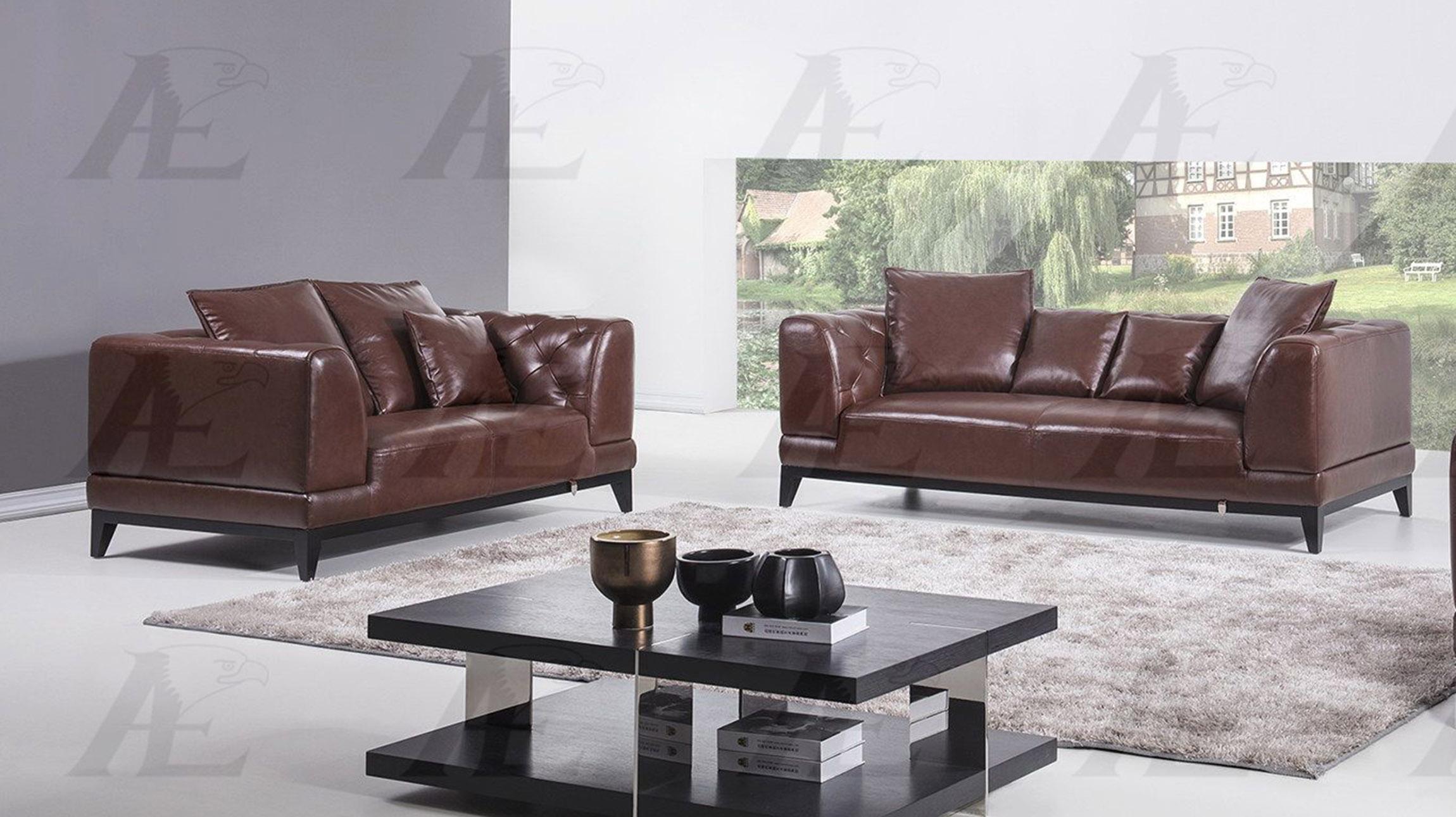 

    
American Eagle Furniture  EK065-BR Brown Sofa Loveseat Set Italian Full Leather 2Pcs

