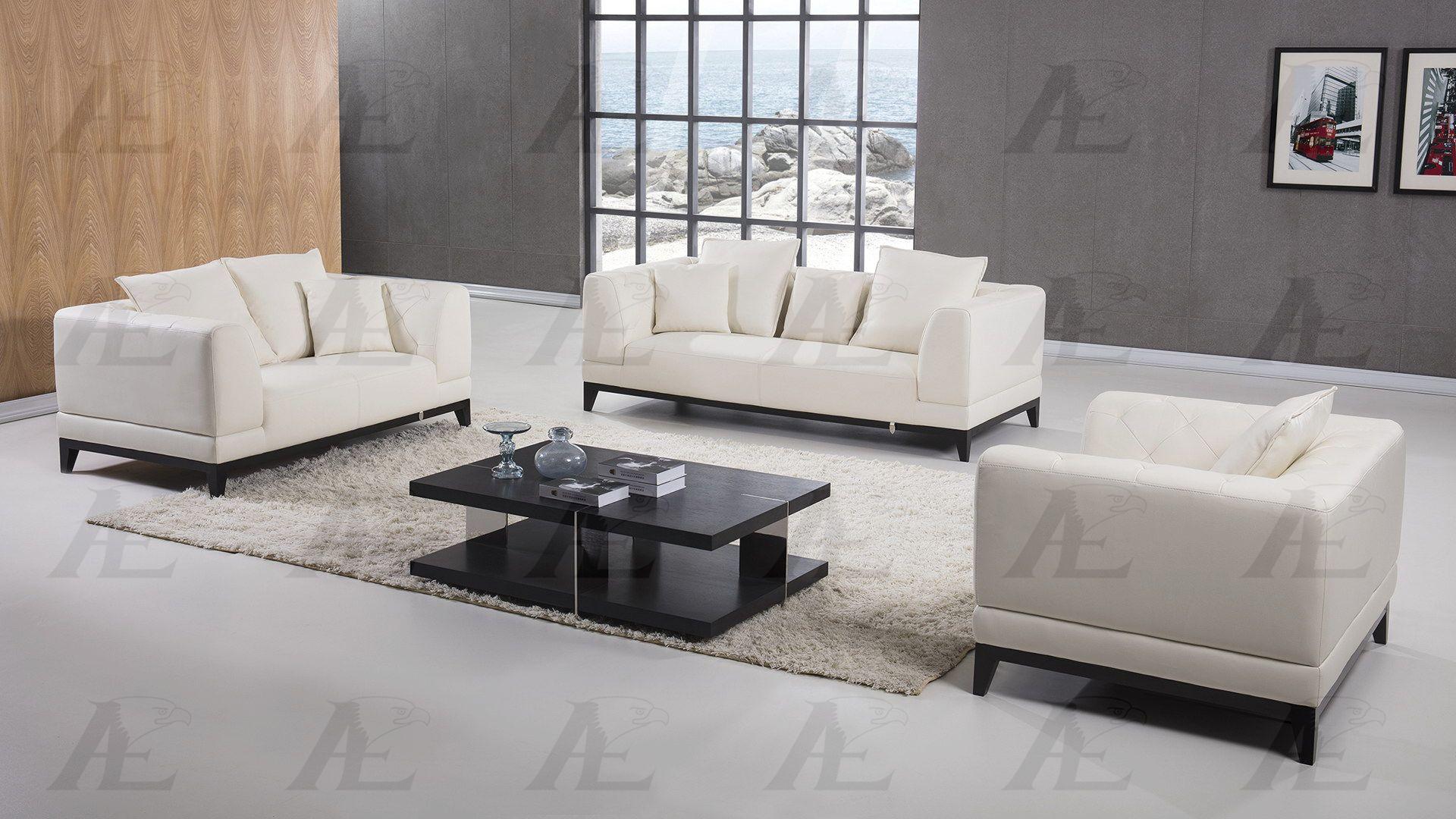 Modern Sofa Loveseat and Chair Set EK065-W EK065-W Set-3 in White Italian Leather