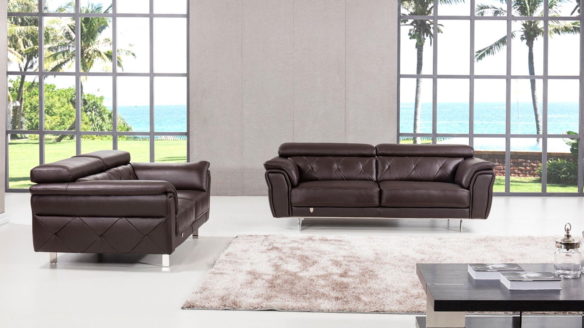 Modern Sofa Set EK068-DC EK068-DC-Set-2 in Dark Chocolate Italian Leather