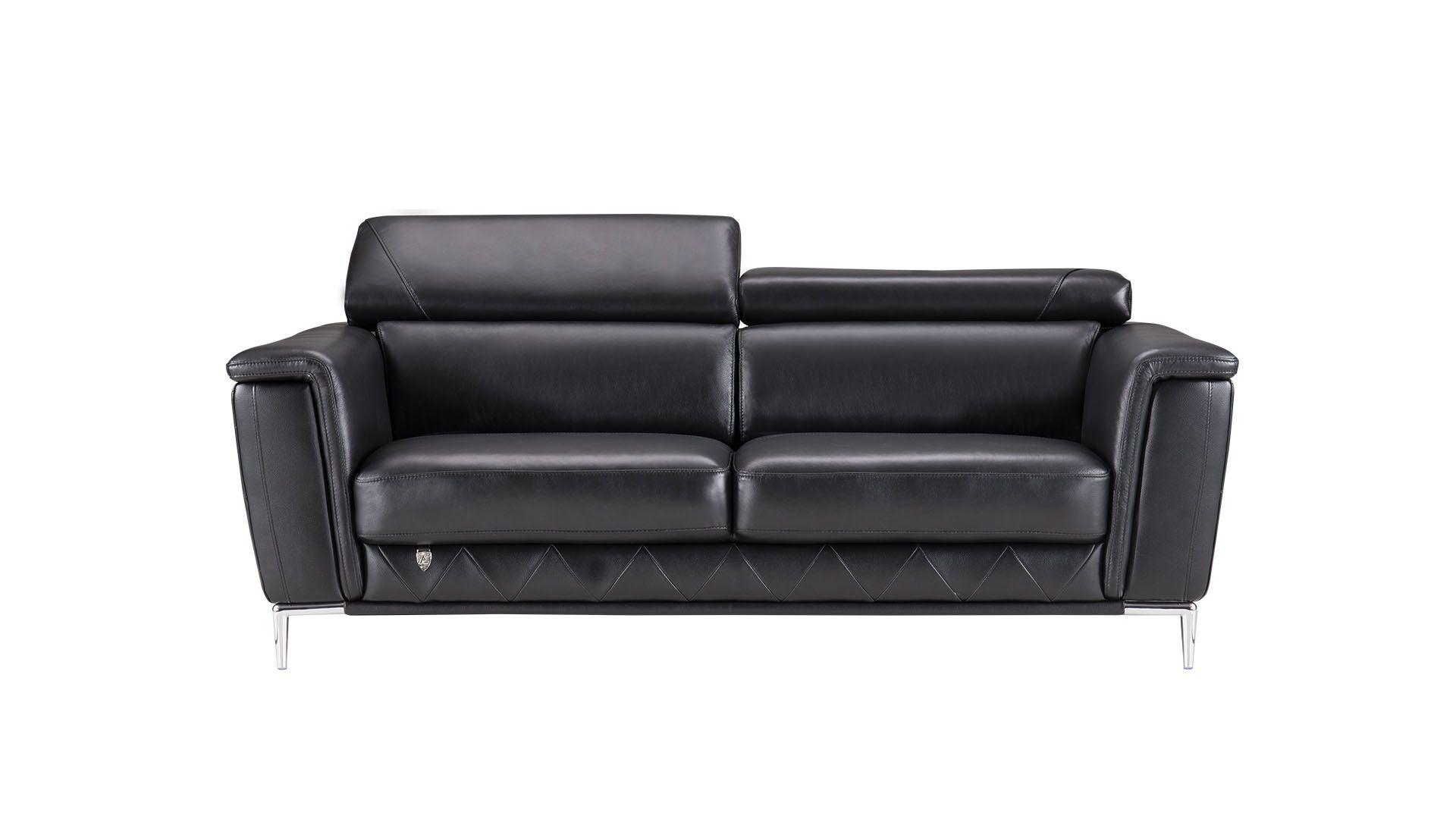 Contemporary, Modern Sofa EK071-BK EK071-BK-SF in Black Italian Leather
