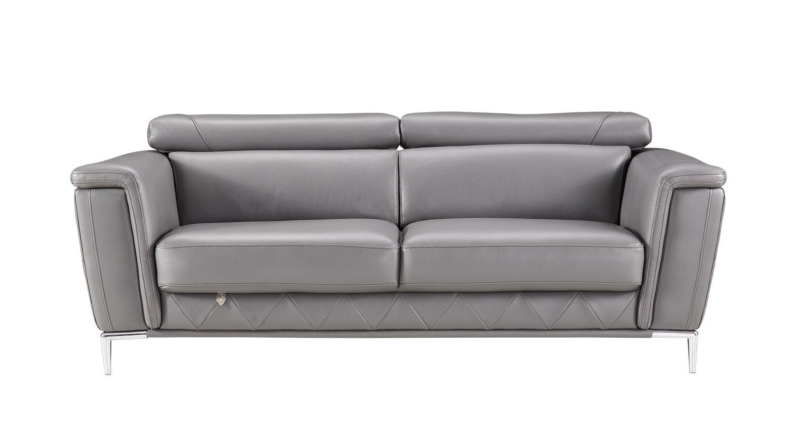 Contemporary, Modern Sofa Set EK071-GR EK071-GR-Set-2 in Dark Gray Italian Leather