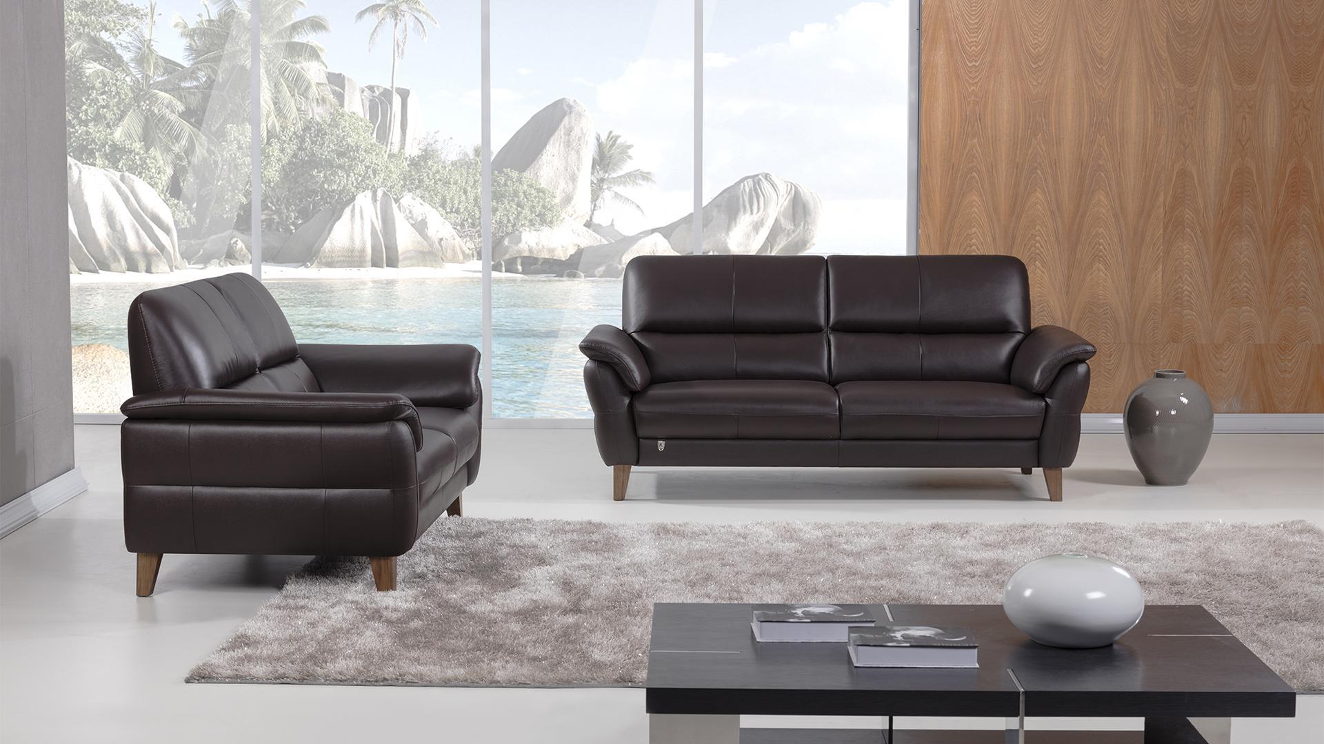 Contemporary, Modern Sofa Set EK073-DC EK073-DC-Set-2 in Dark Chocolate Italian Leather