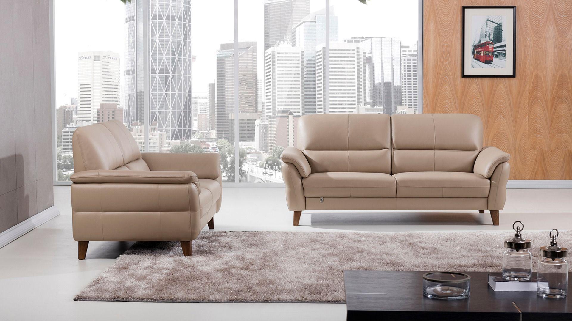 Contemporary, Modern Sofa Set EK073-TAN EK073-TAN-Set-2 in Tan Italian Leather