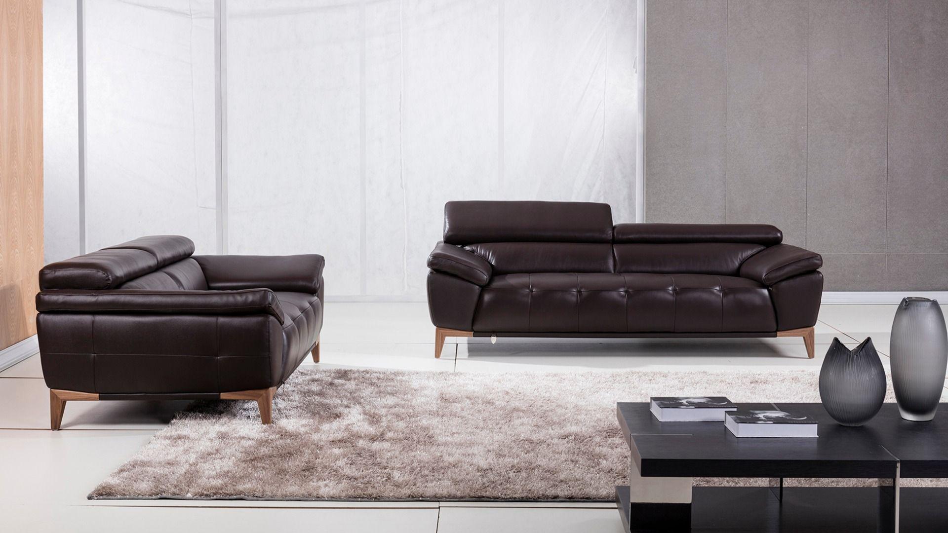 Contemporary, Modern Sofa Set EK076-DC EK076-DC Set-2 in Dark Chocolate Italian Leather
