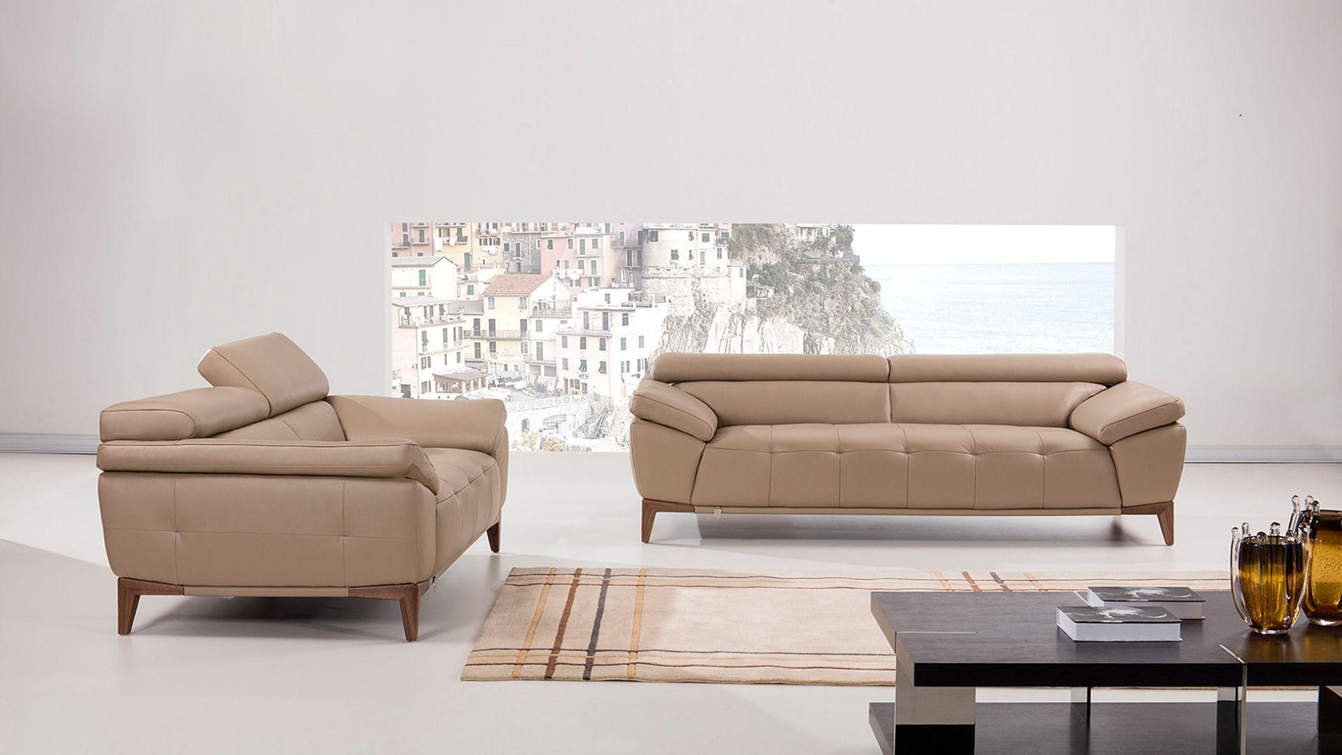 Contemporary, Modern Sofa Set EK076-TAN EK076-TAN Set-2 in Tan Italian Leather