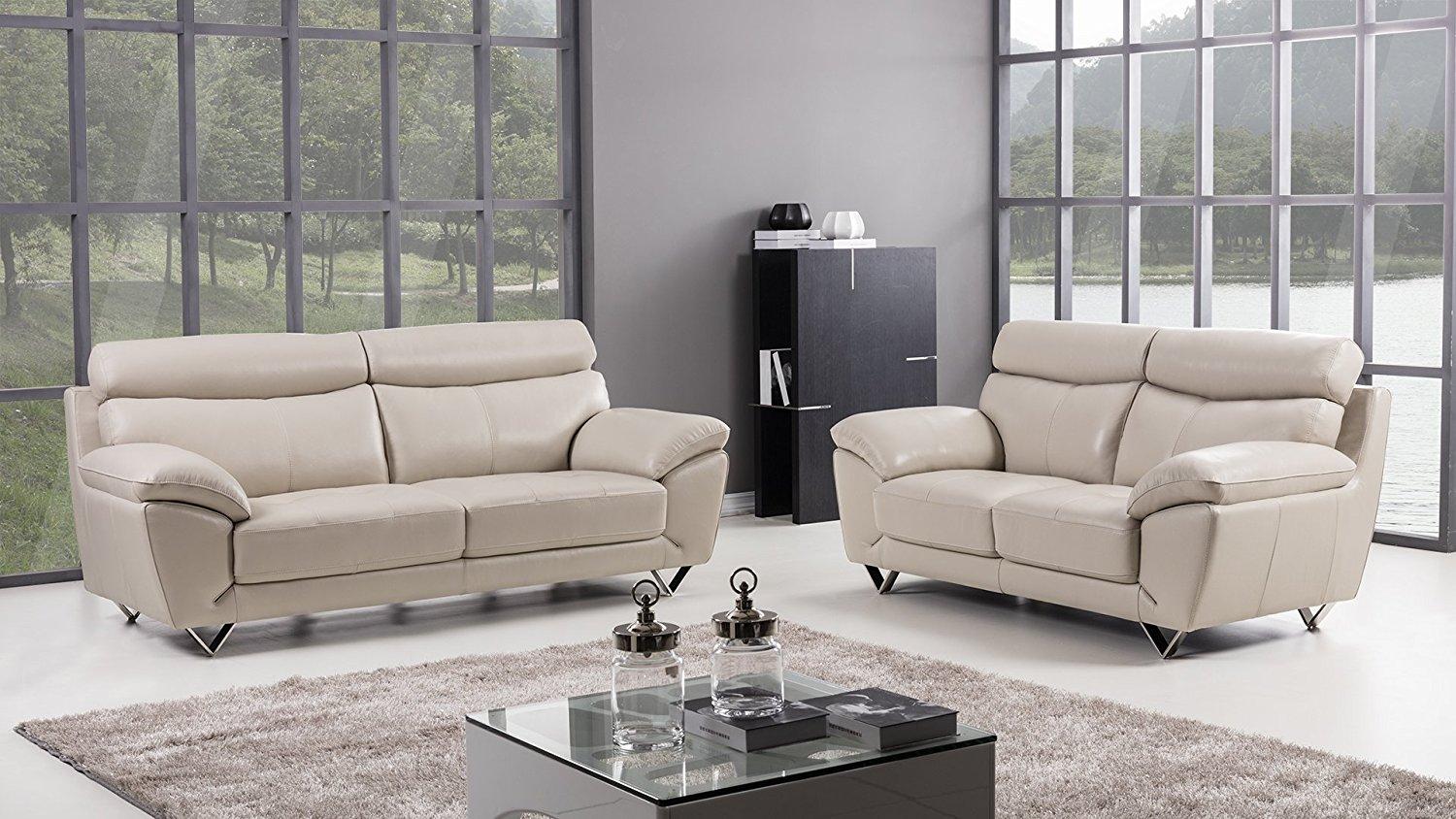 Contemporary, Modern Sofa Set EK078-LG EK078-LG Set-2 in Light Gray Italian Leather