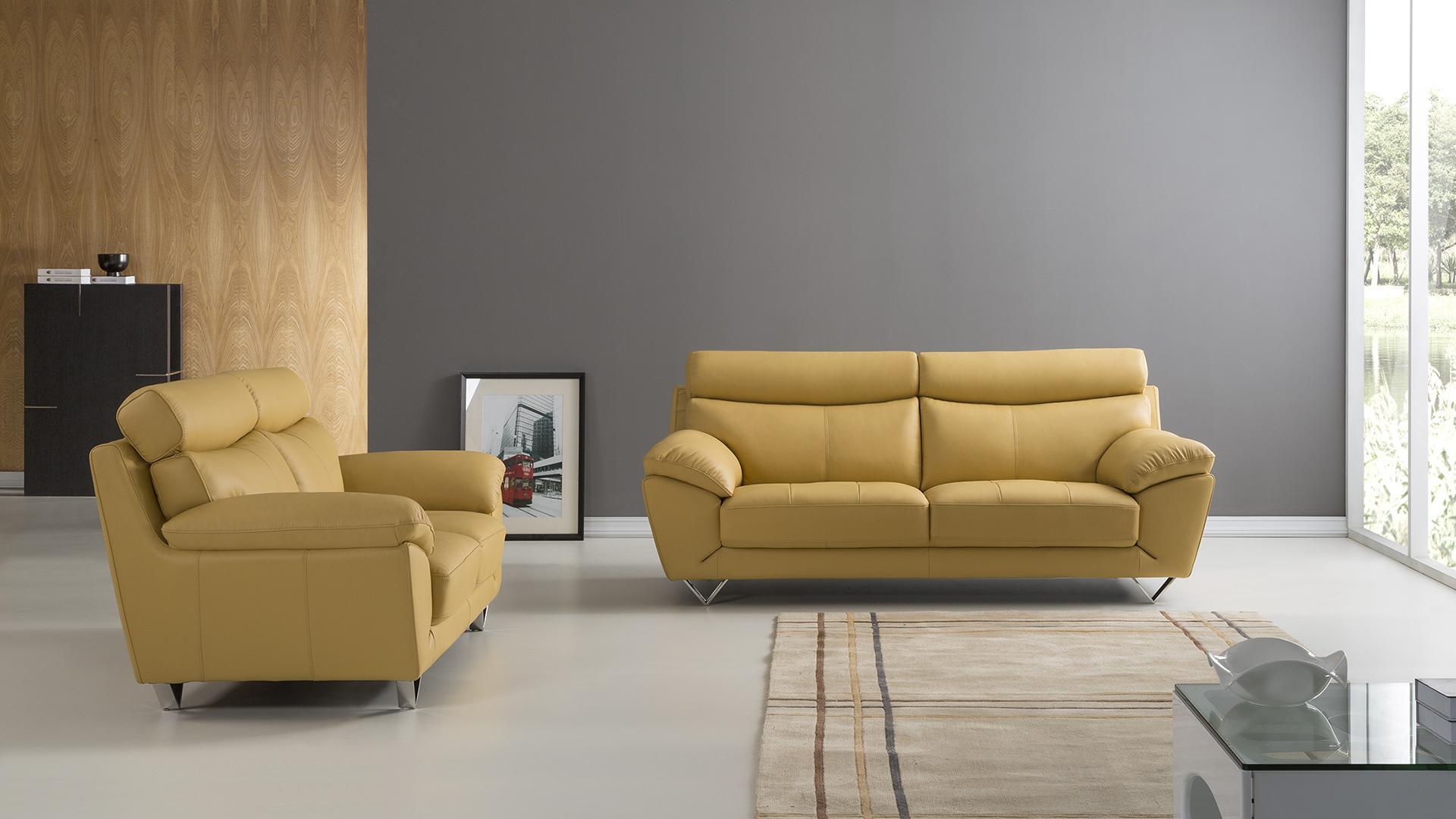 Modern Sofa Set EK078-YO EK078-YO Set-2 in Yellow Italian Leather