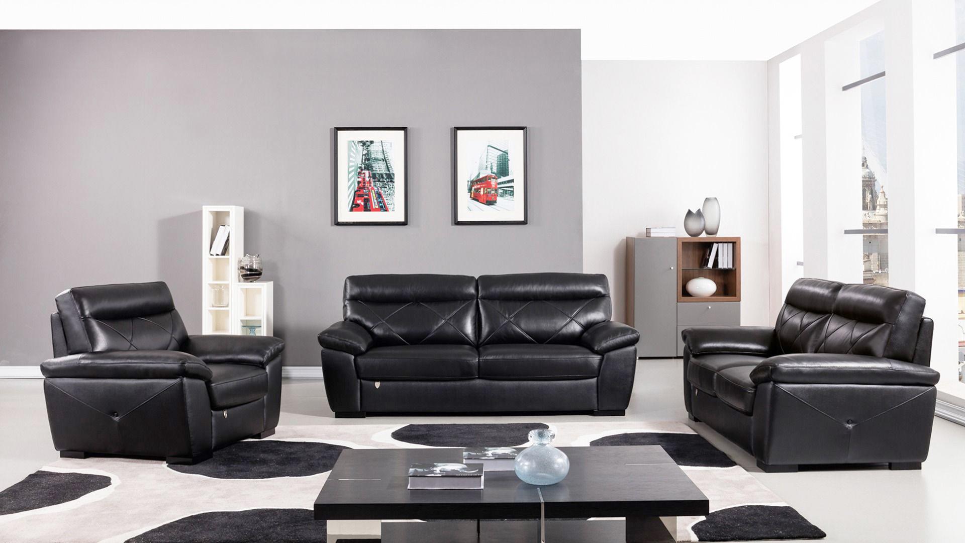 

    
Black Italian Leather Sofa Set 3Pcs EK081-BK American Eagle Contemporary
