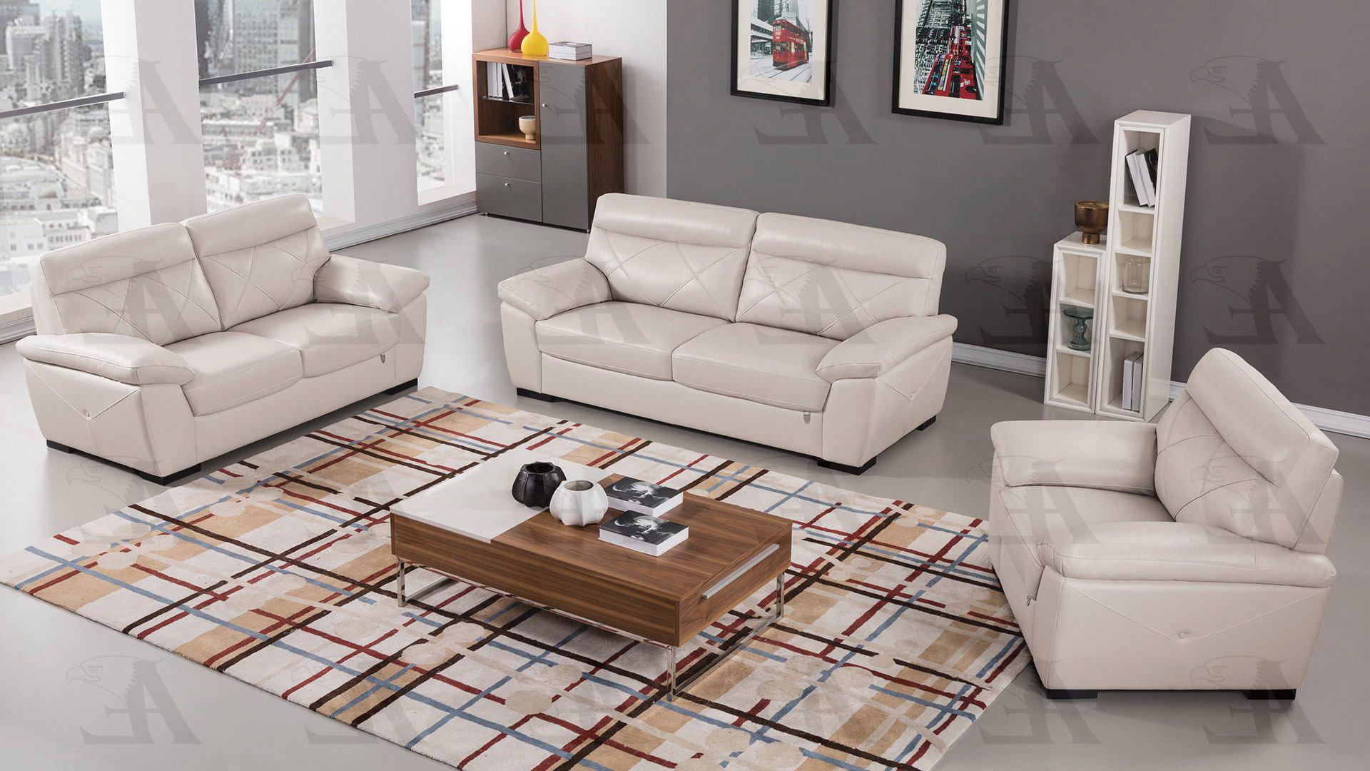 Contemporary, Modern Sofa Set EK081-LG EK081-LG-Set-3 in Light Gray Italian Leather