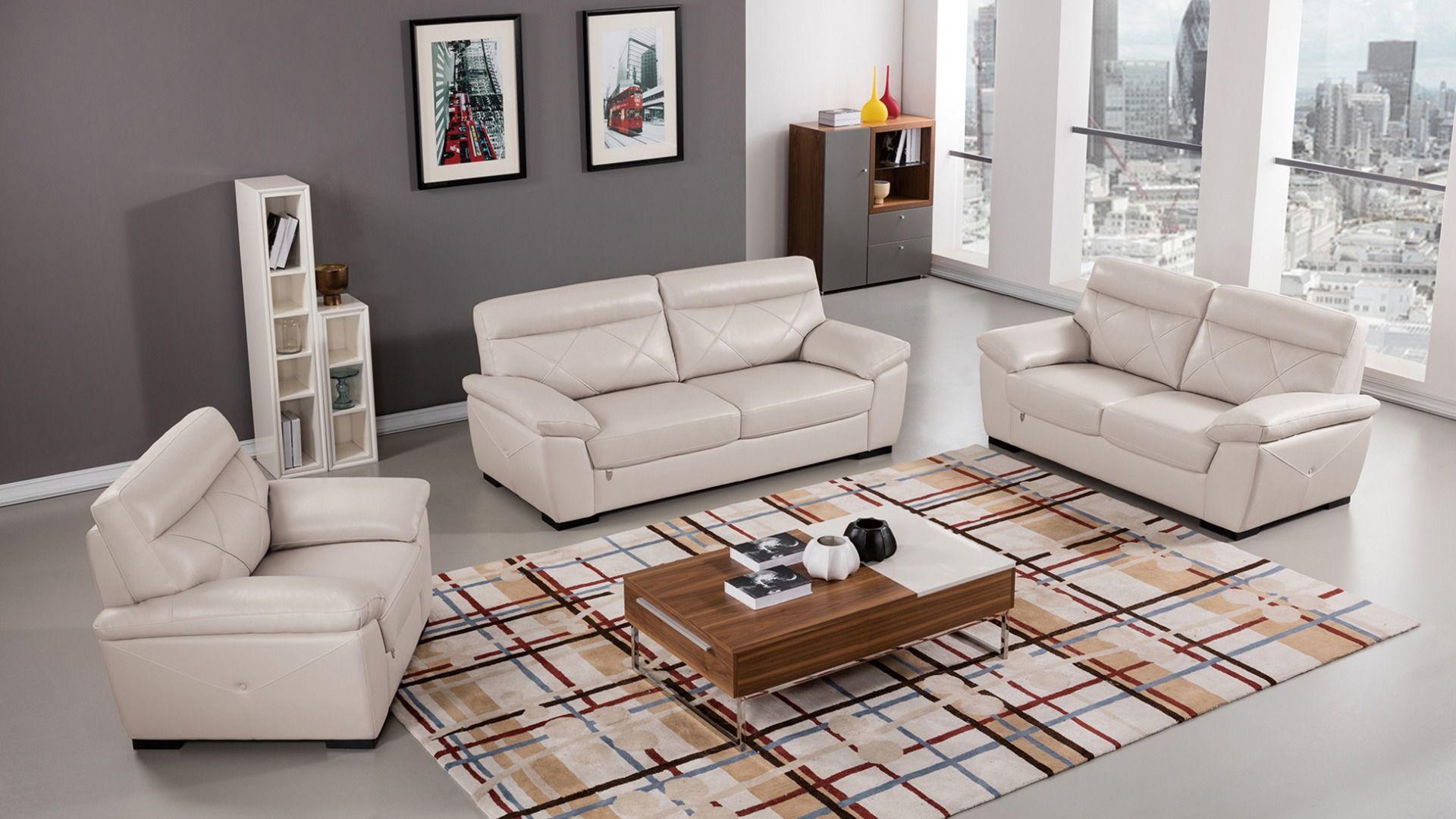 

    
 Order  Light Gray Italian Leather Sofa Set 3Pcs EK081-LG American Eagle Contemporary
