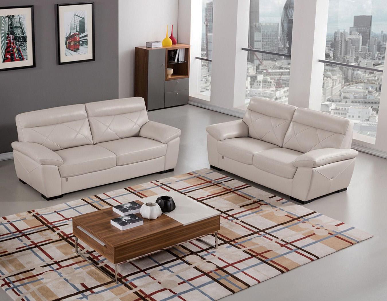 Contemporary, Modern Sofa Set EK081-LG EK081-LG-Set-2 in Light Gray Italian Leather