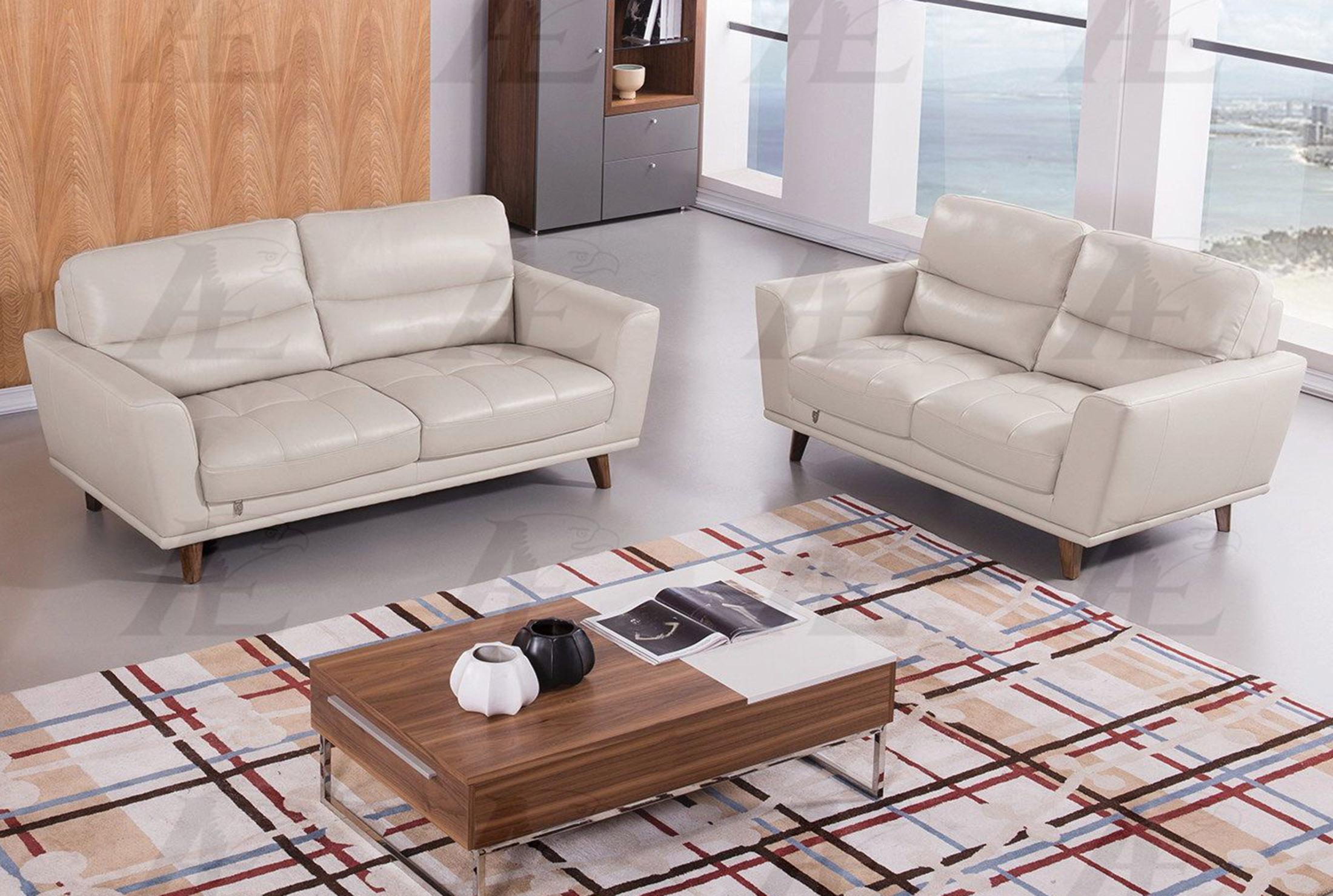 Modern Sofa and Loveseat Set EK082-LG EK082-LG Set-2 in Light Gray Italian Leather
