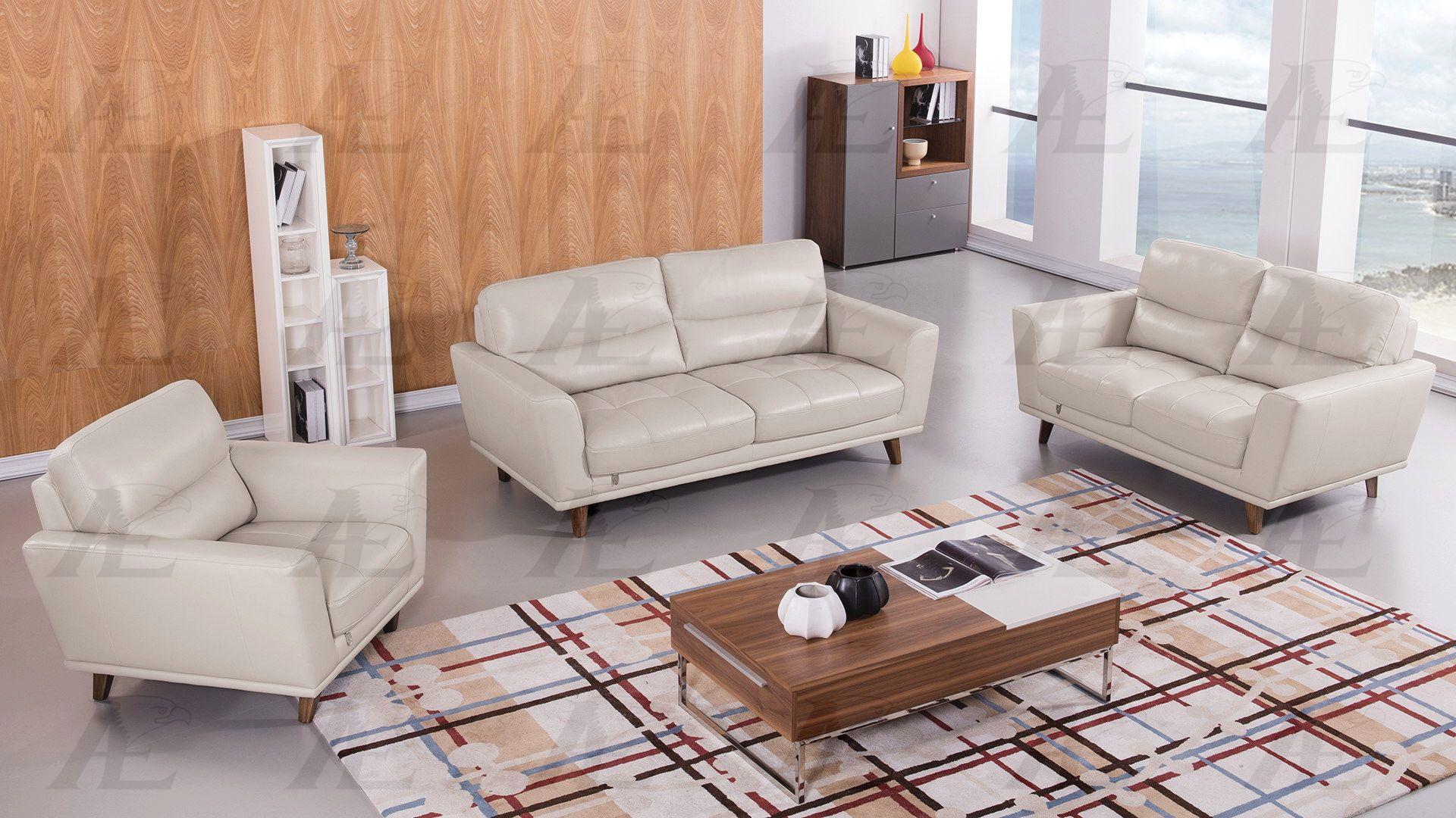 Modern Sofa Loveseat and Chair Set EK082-LG EK082-LG Set-3 in Light Gray Italian Leather