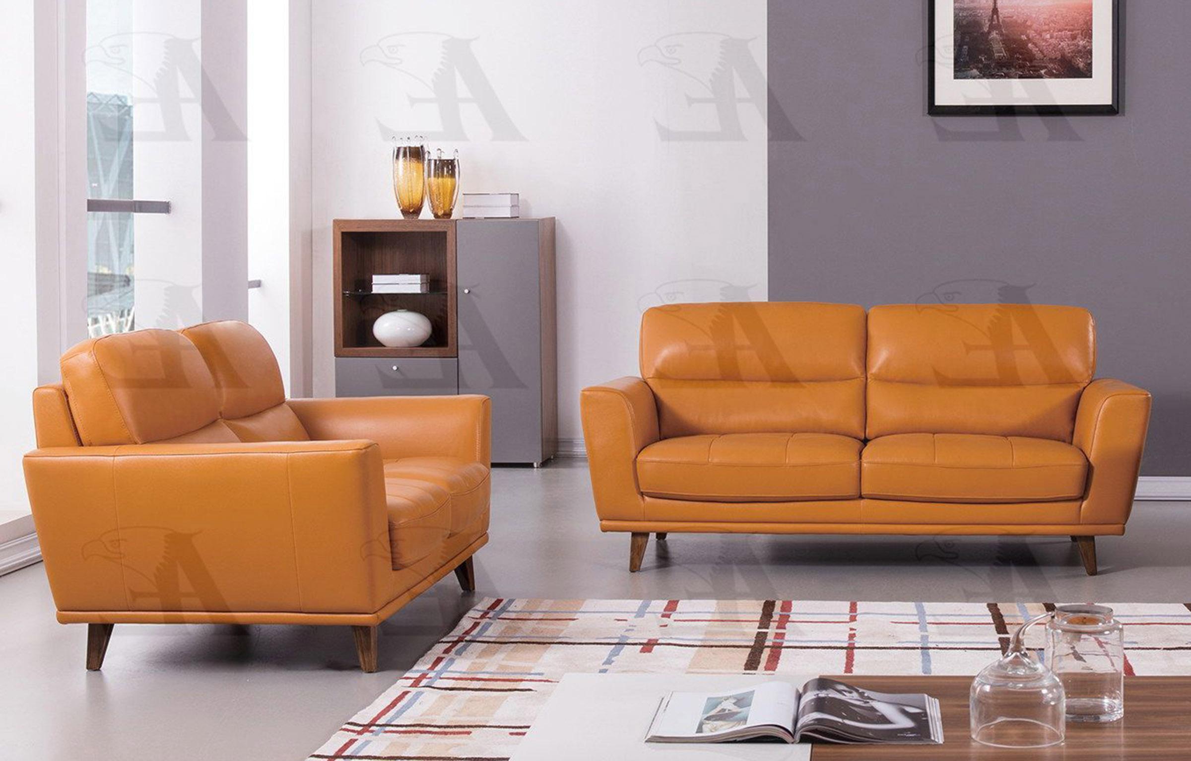 Modern Sofa and Loveseat Set EK082-ORG EK082-ORG Set-2 in Orange Italian Leather