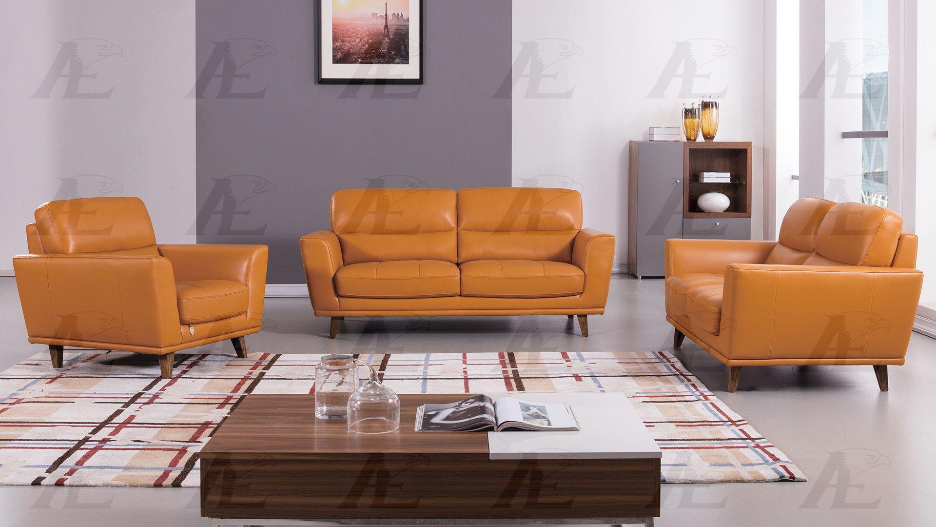 Modern Sofa Loveseat and Chair Set EK082-ORG EK082-ORG Set-3 in Orange Italian Leather
