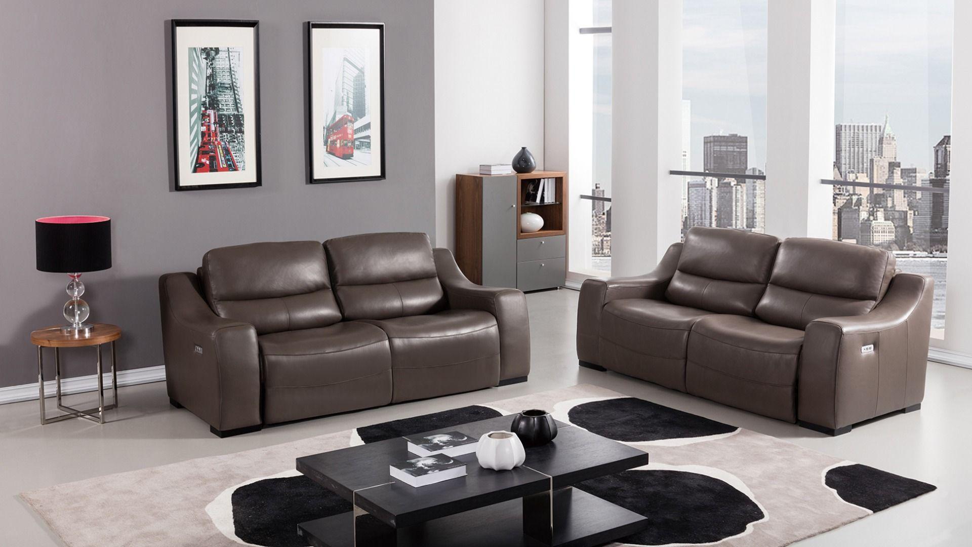 

    
Taupe Italian Leather Recliner Sofa Set 2Pcs  EK086-TPE American Eagle Modern
