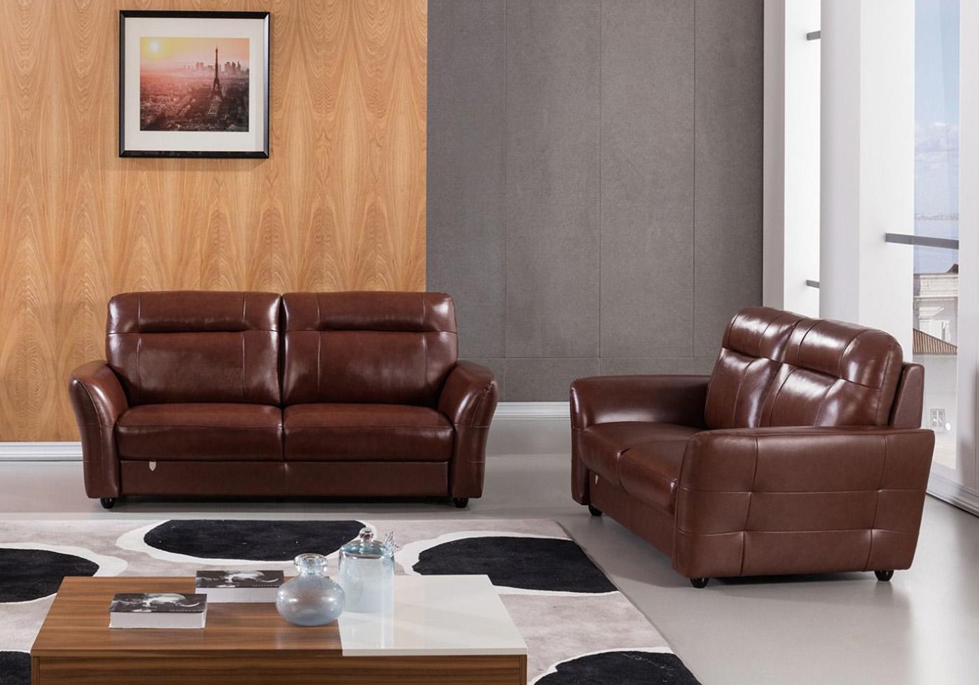 Contemporary, Modern Sofa Set EK090-BR EK090-BR Set-2 in Brown Italian Leather