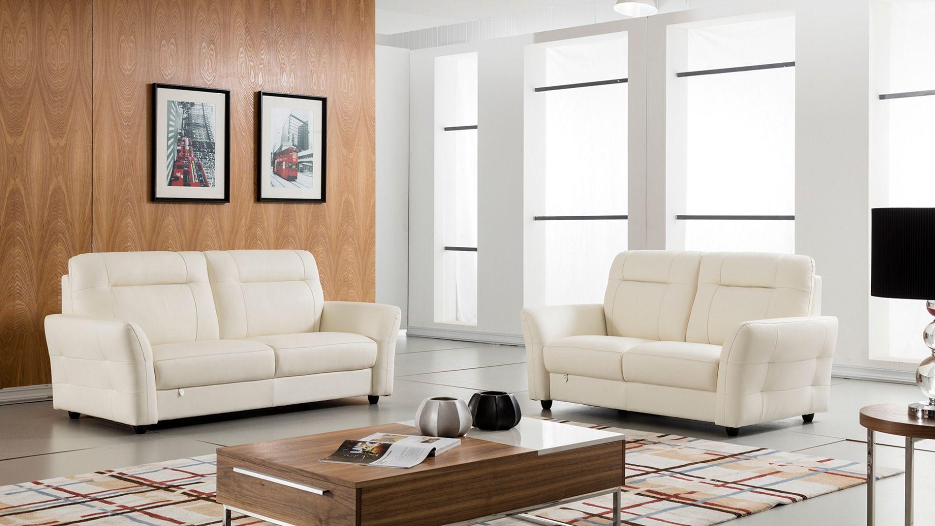 Modern Sofa Set EK090-W EK090-W-Set-2 in White Italian Leather