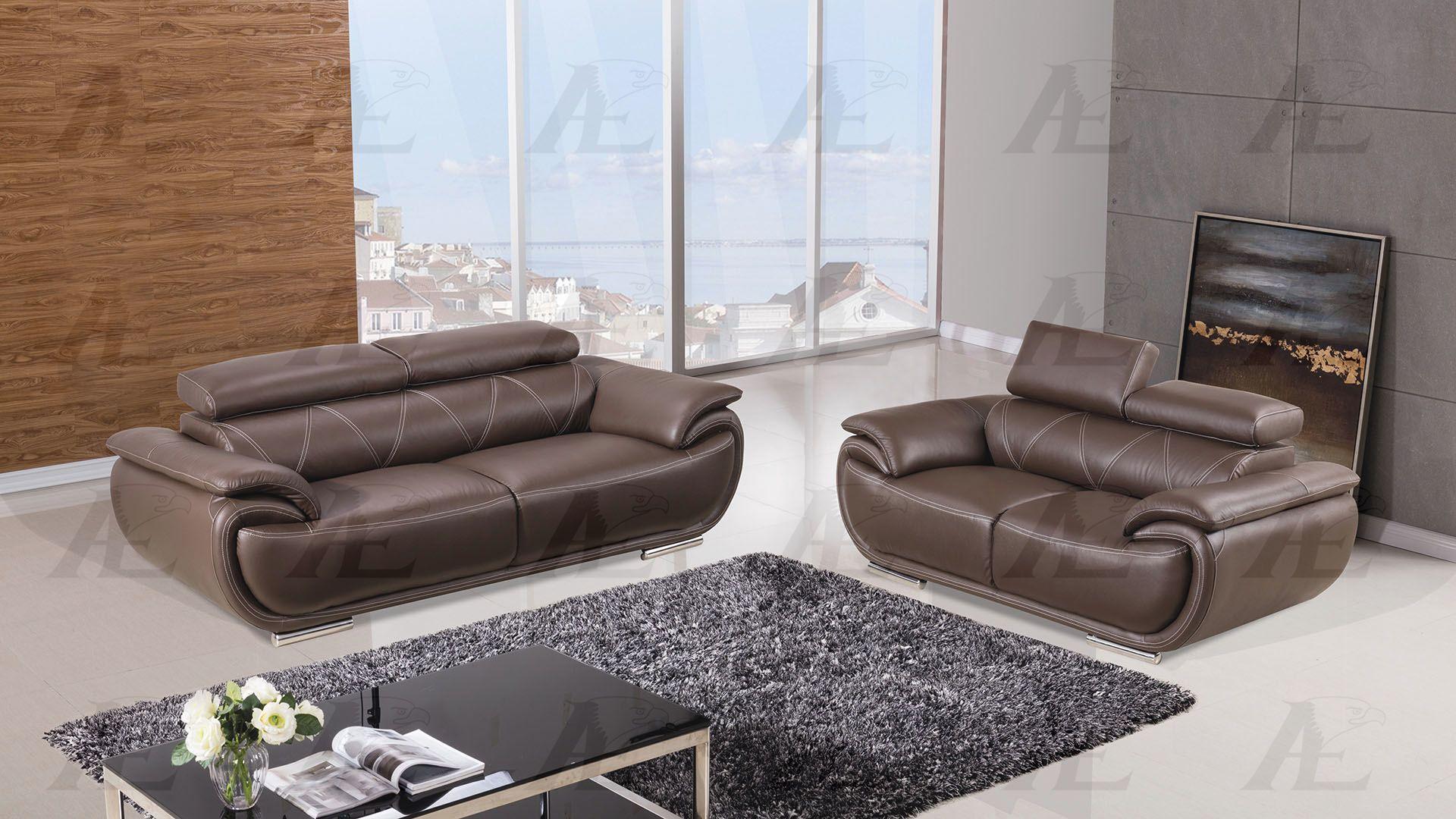 Modern Sofa and Loveseat Set EK511-DB EK511-DB Set-2 in Dark Brown Genuine Leather