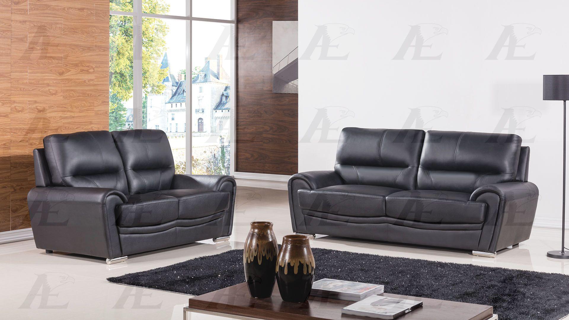 

    
American Eagle Furniture EK522-BK Black Sofa and Loveseat Set Genuine Leather 2Pcs
