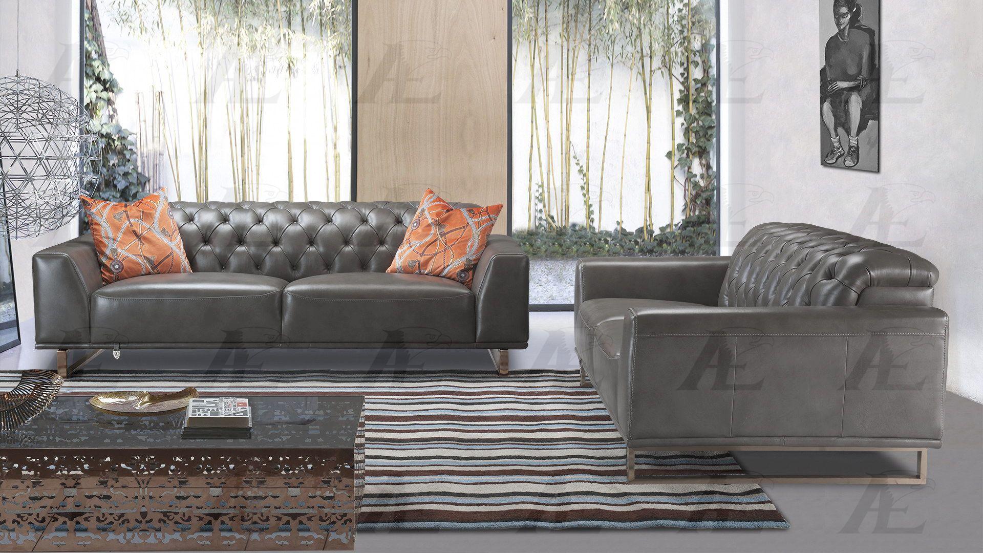 

    
Gray Full Italian Leather Tufted Sofa Set 2Pcs EK693-GR American Eagle Modern
