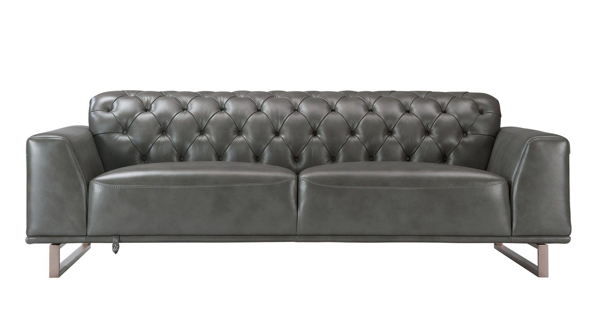 

    
Gray Full Italian Leather Tufted Sofa EK693-GR American Eagle Modern
