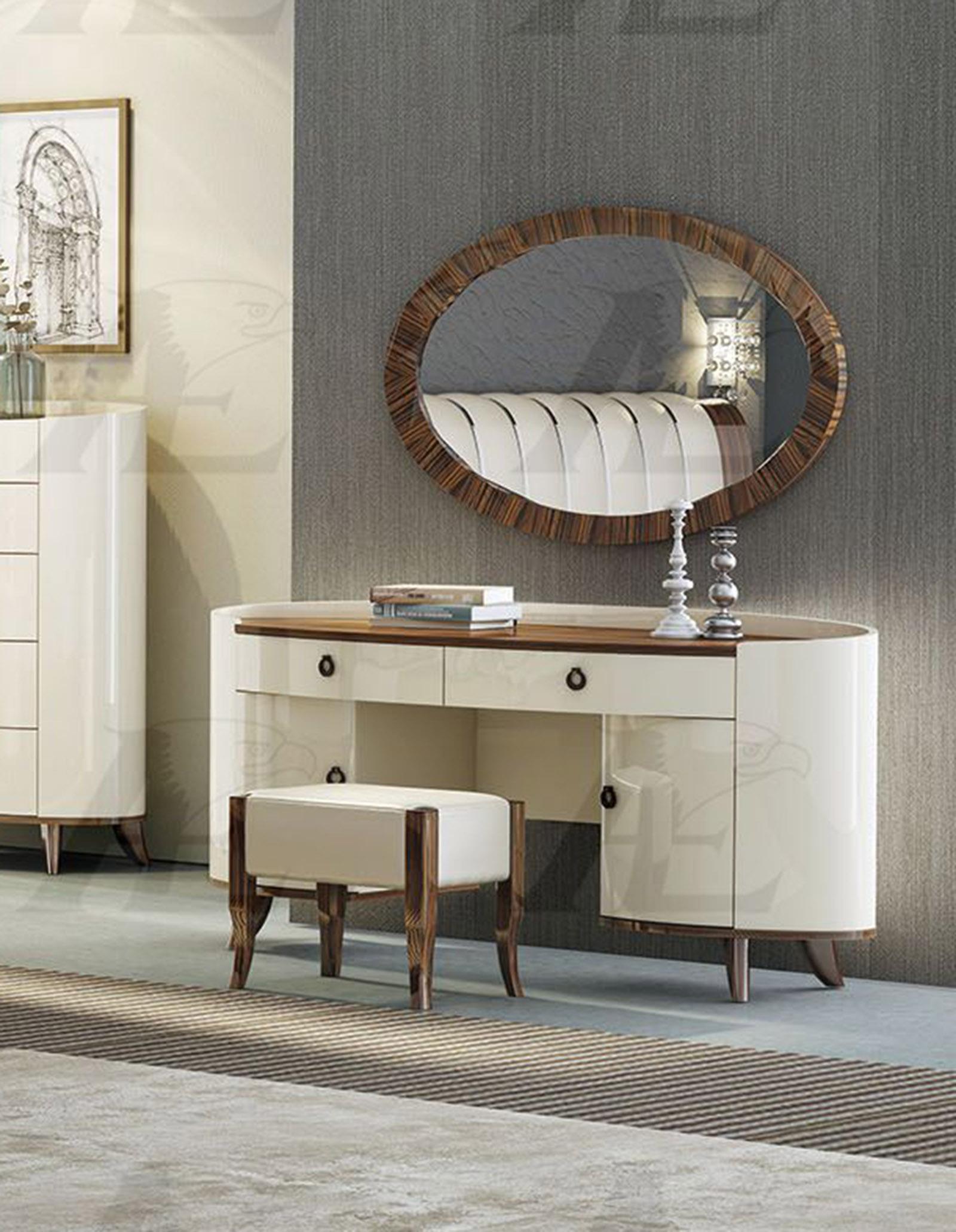 

    
 Shop  American Eagle Furniture P101-BED-EK Ivory Brown Rosewood Eastern King Size Bedroom Set Lacquer finish 7Pcs

