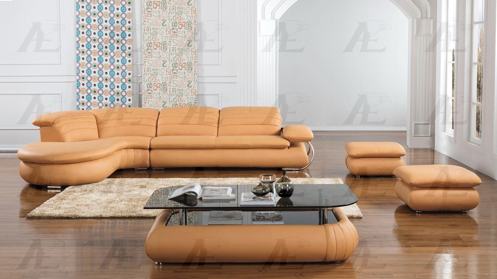 

    
American Eagle EK-LB119-YO Sofa LHC Chaise Table 2 Ottomans Set Genuine Leather
