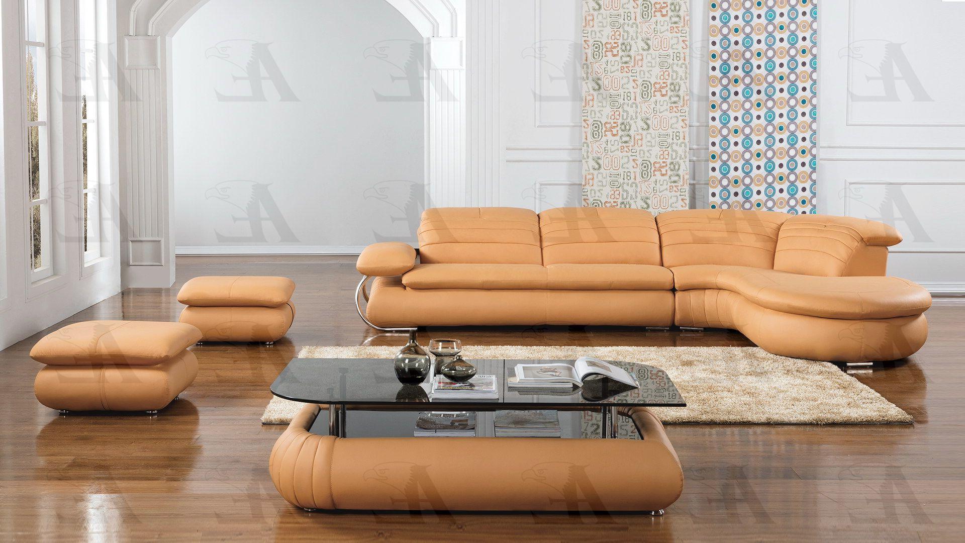 

    
American EagleEK-LB119-YO Sofa RHC Chaise Table 2 Ottomans Set Genuine Leather
