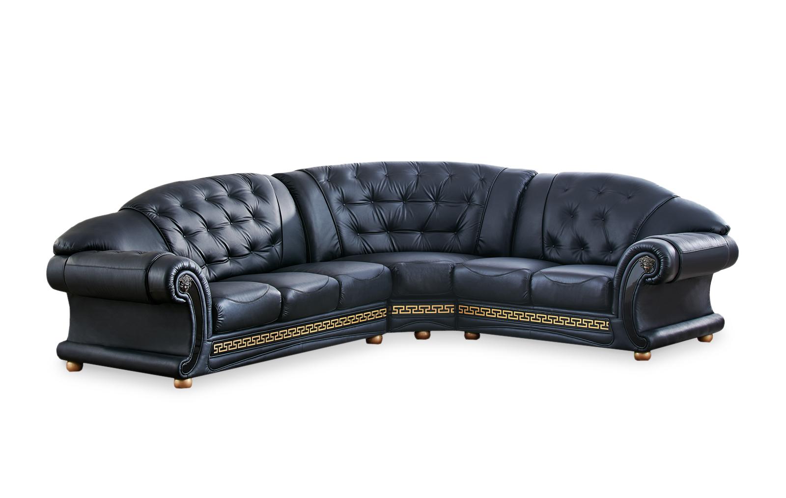 

    
BLACK Genuine Leather Tufted Sectional Sofa Anais 82.3 Right Hand Facing Classic
