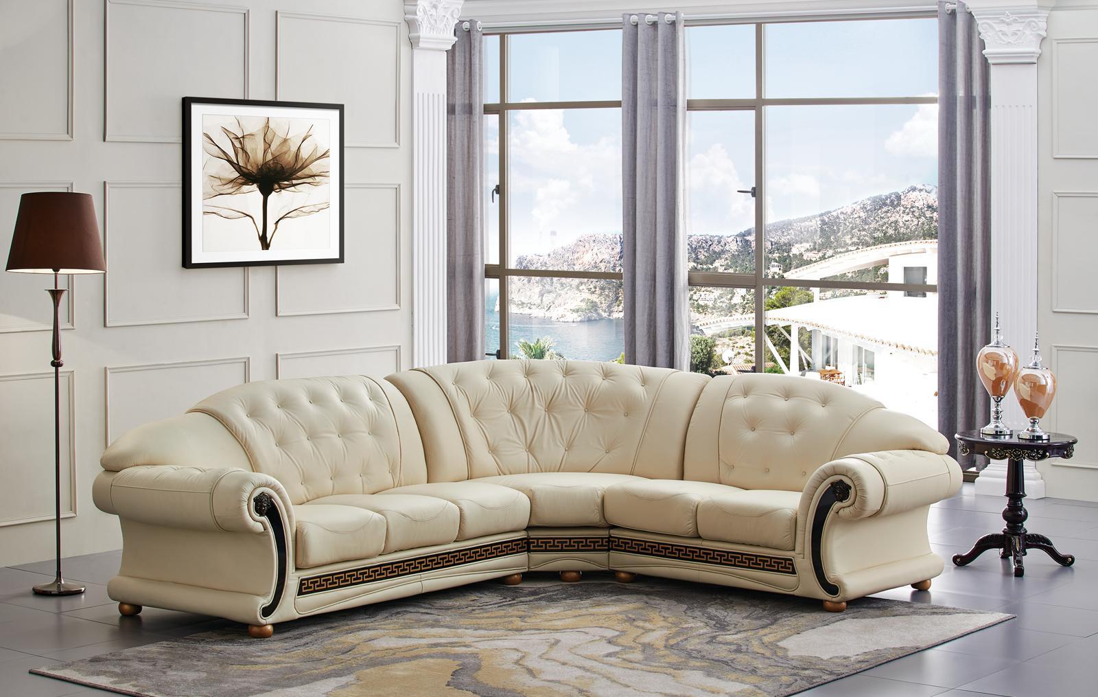 

    
Ivory Genuine Leather Tufted Sectional Sofa Anais 82.3 Right Hand Facing Classic
