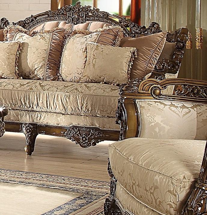 

    
Antique Gold & Perfect Brown Armchair Traditional Homey Design HD-1609
